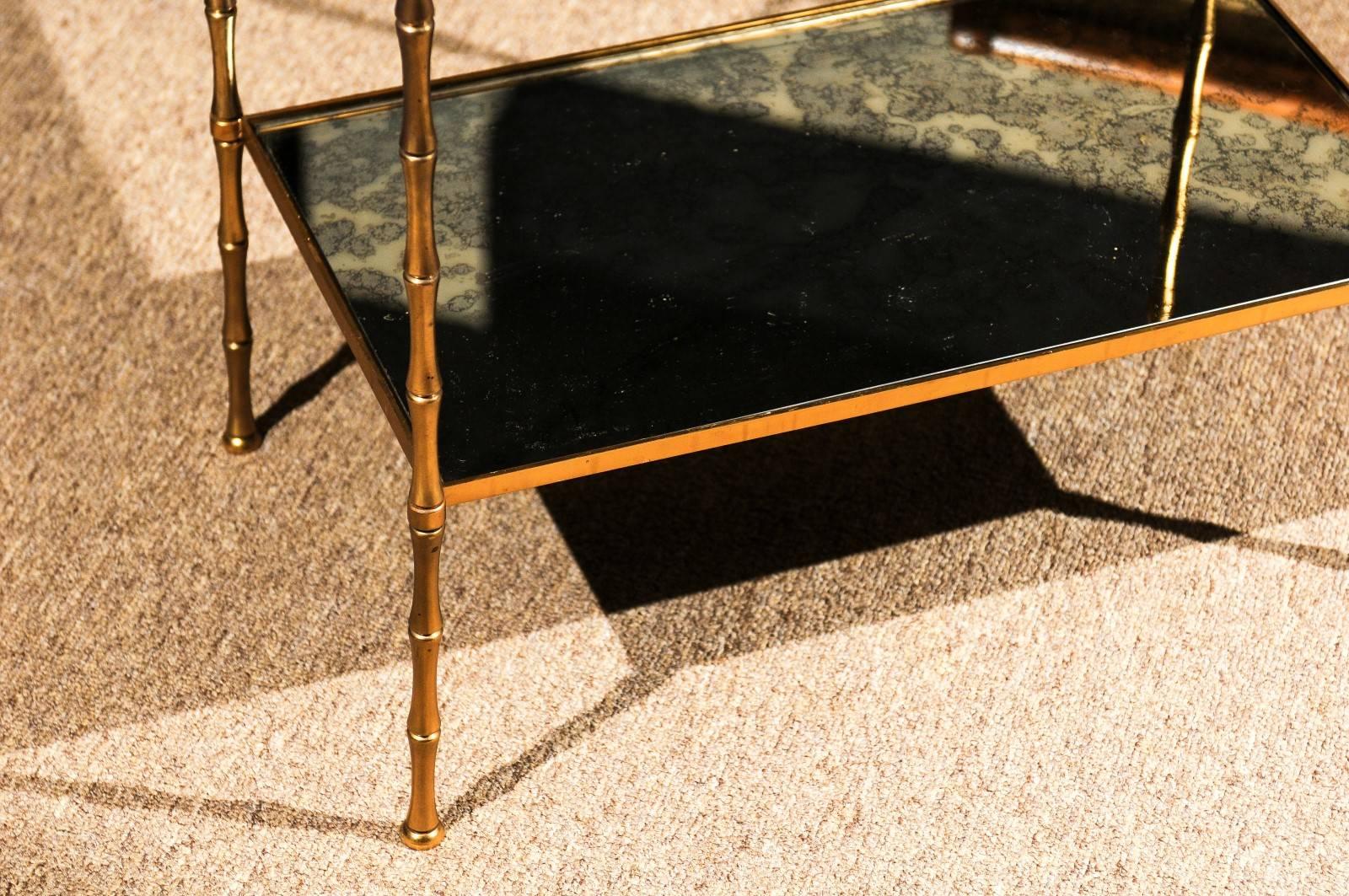 Midcentury Baguès style Bronze and Mirrored Side Table For Sale 1