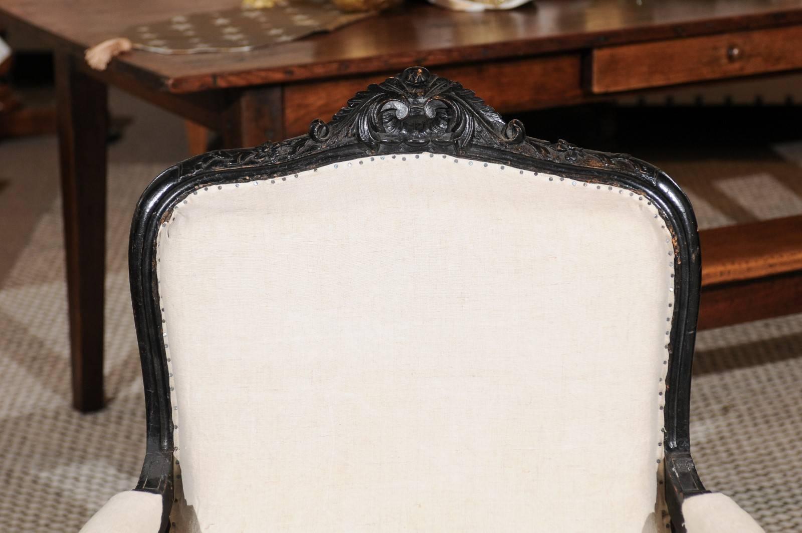 Pair of 19th Century Black Louis XVth Style Armchairs, circa 1880 For Sale 3