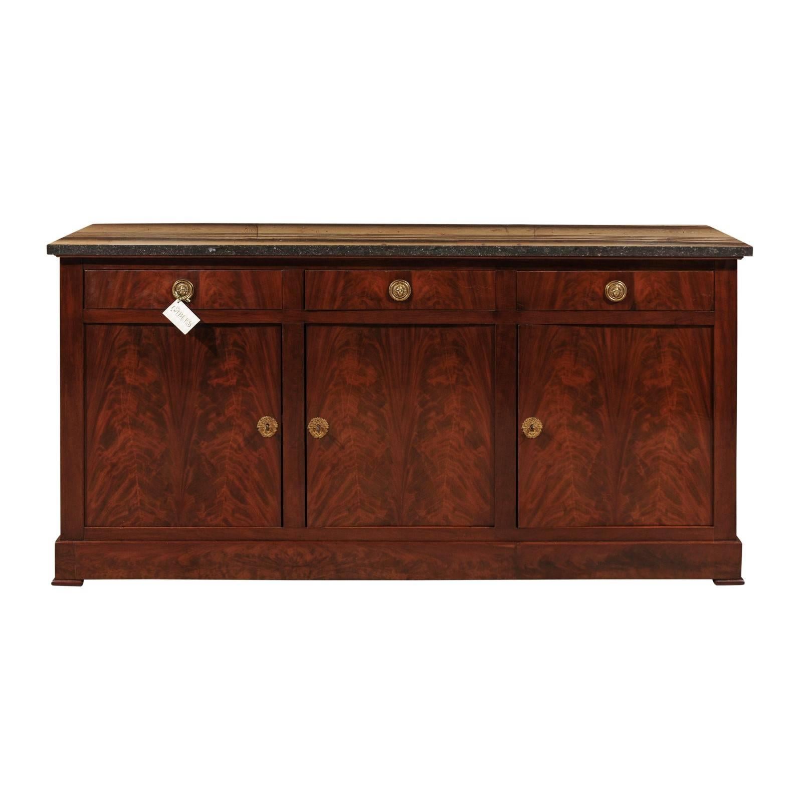 19th Century Mahogany Empire Style Enfilade with Marble Top, circa 1880 For Sale