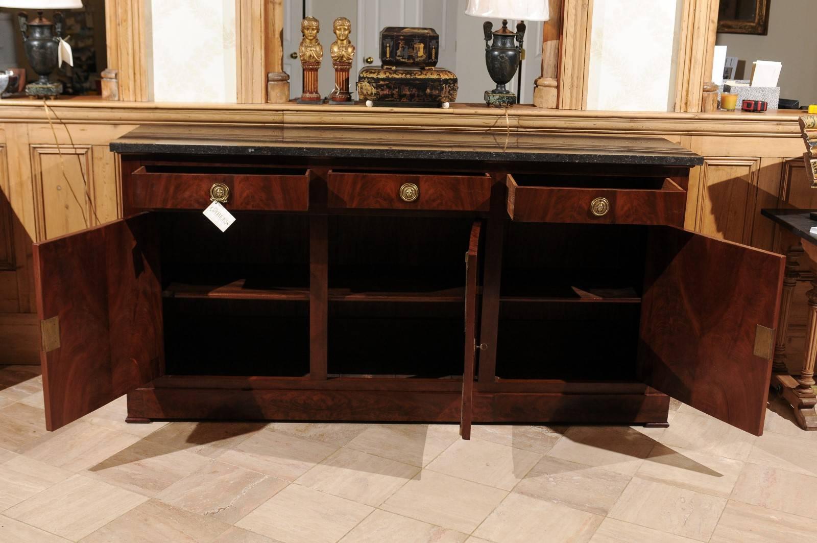 19th Century Mahogany Empire Style Enfilade with Marble Top, circa 1880 For Sale 1