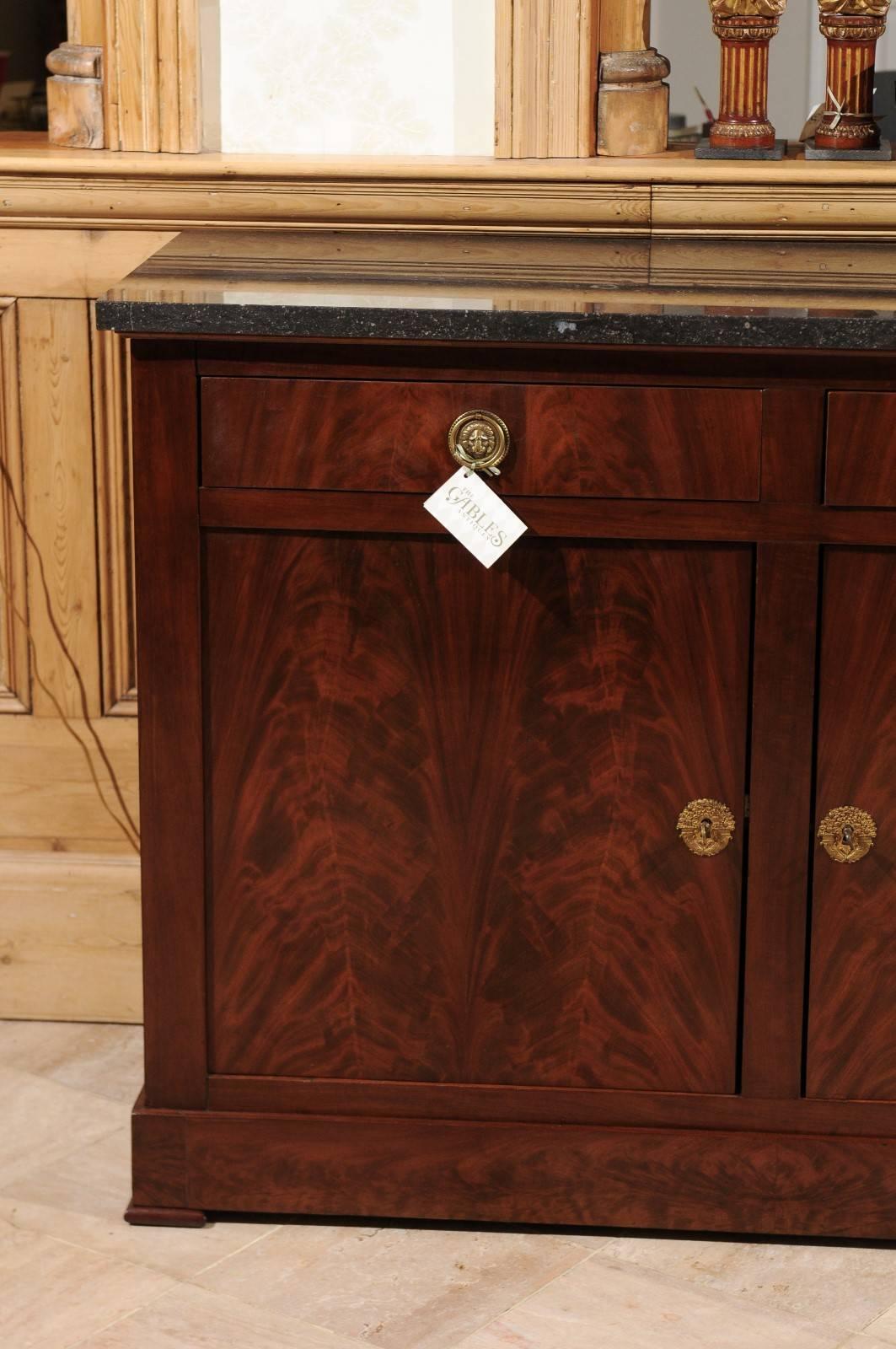 Veneer 19th Century Mahogany Empire Style Enfilade with Marble Top, circa 1880 For Sale