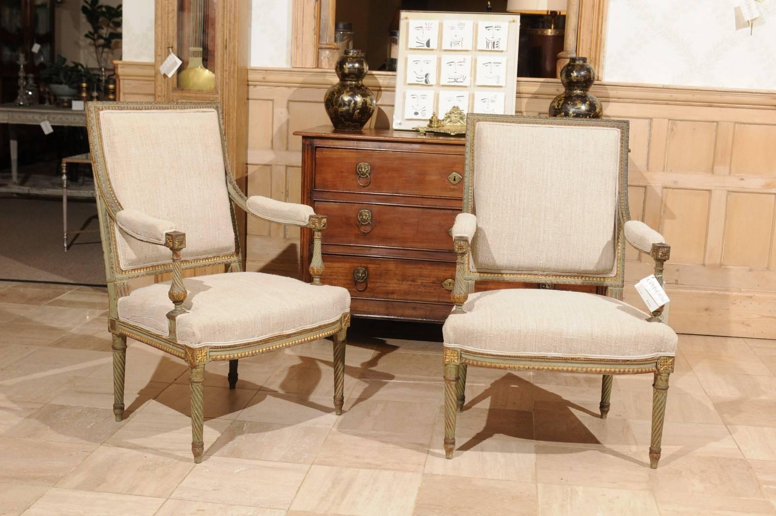 19th Century Pair of Louis XVI Style Painted Chairs, circa 1880 In Good Condition For Sale In Atlanta, GA