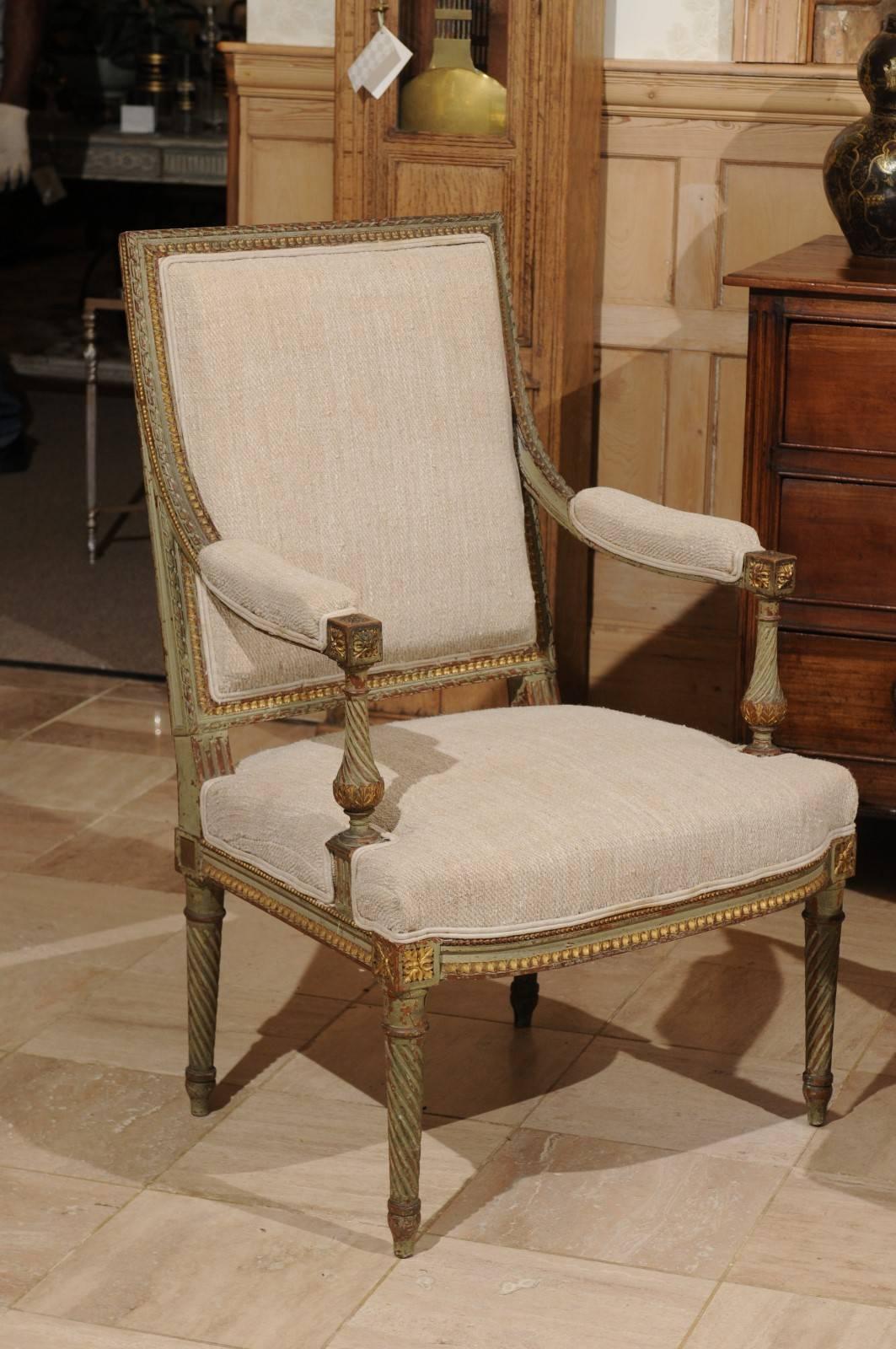 19th Century Pair of Louis XVI Style Painted Chairs, circa 1880 For Sale 1