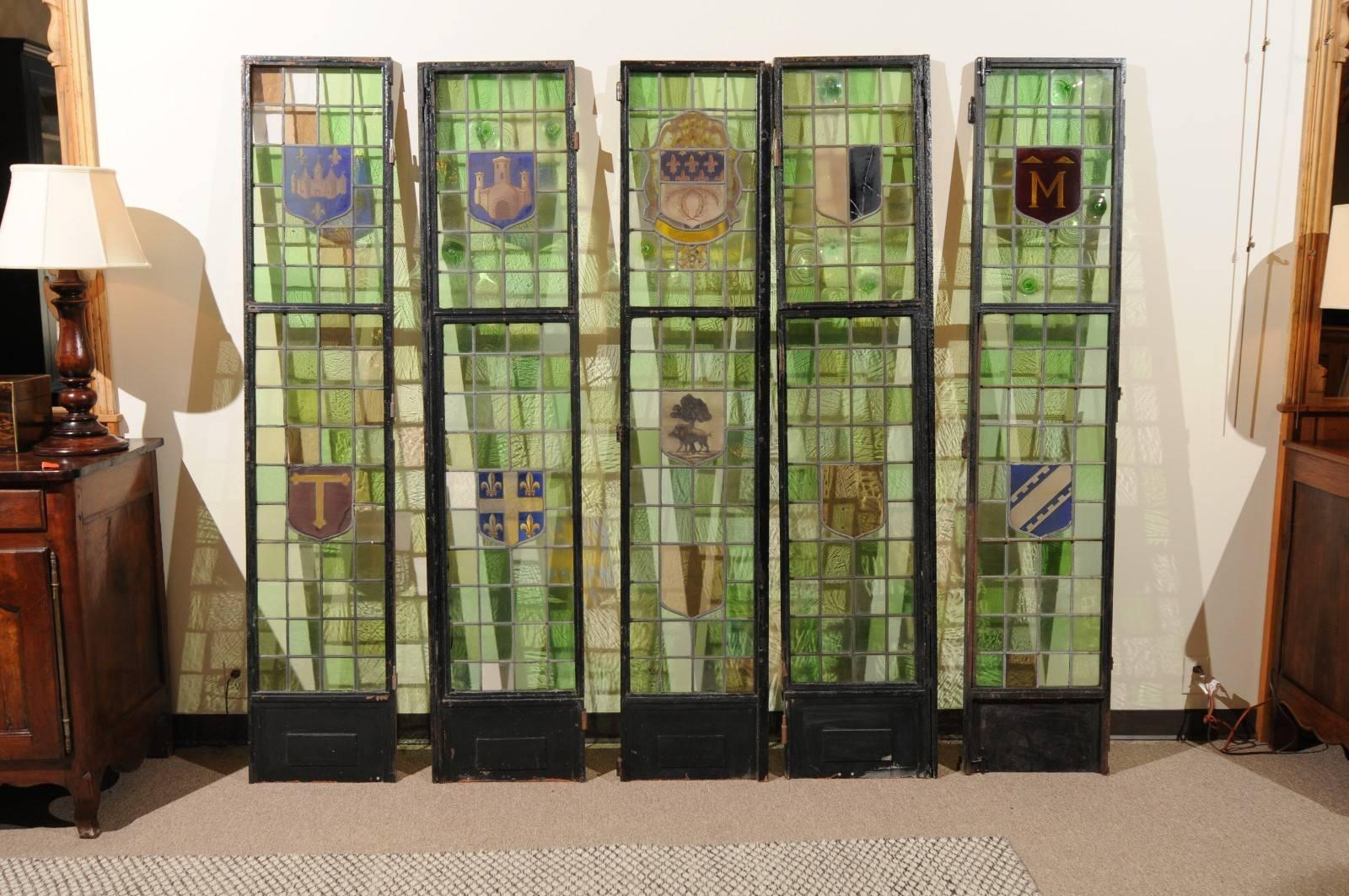 French Five 19th Century Stained Glass Panels from France