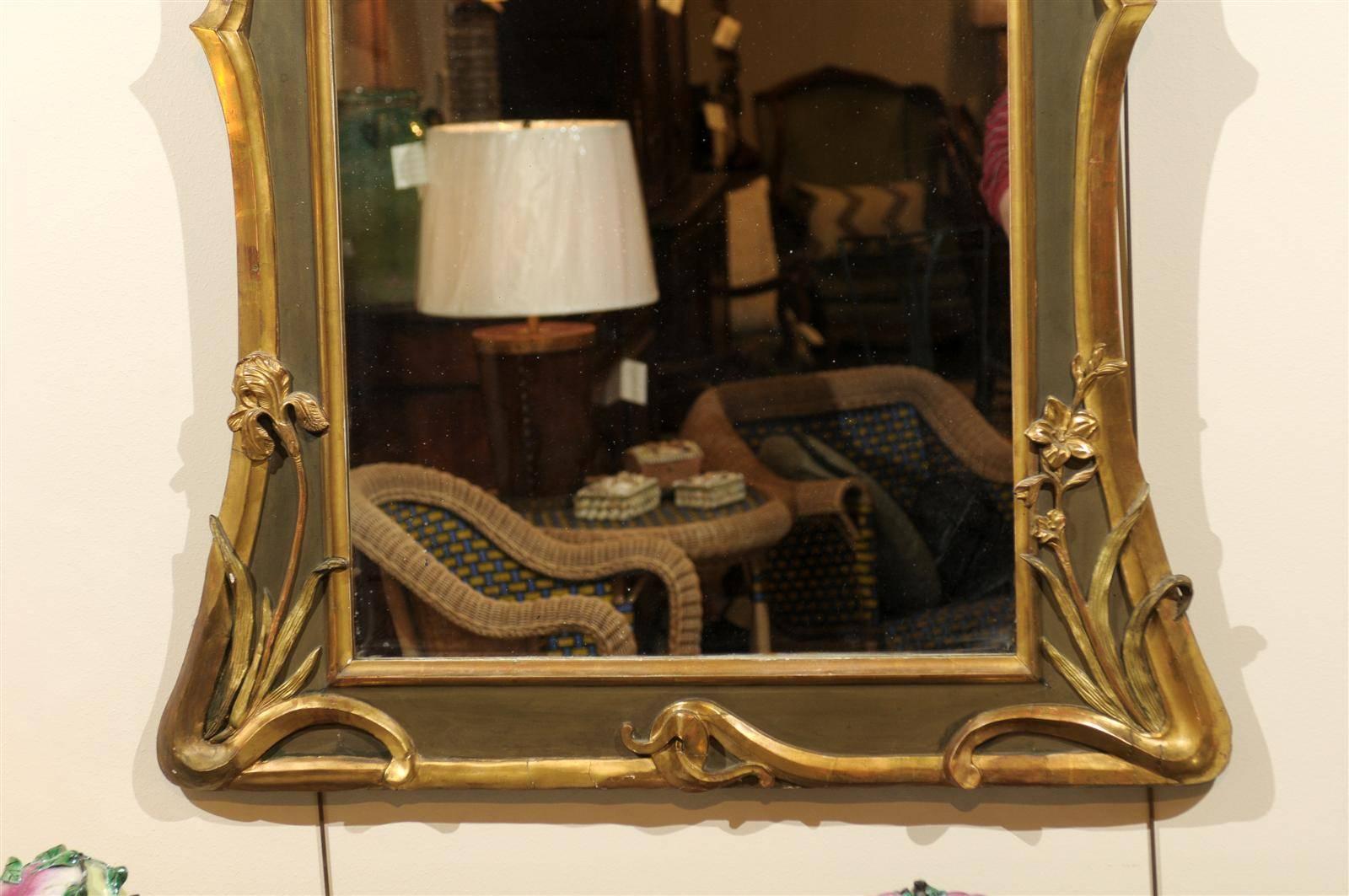 Art Nouveau Style Mirror in Gold and Taupe, circa 1950 For Sale 3