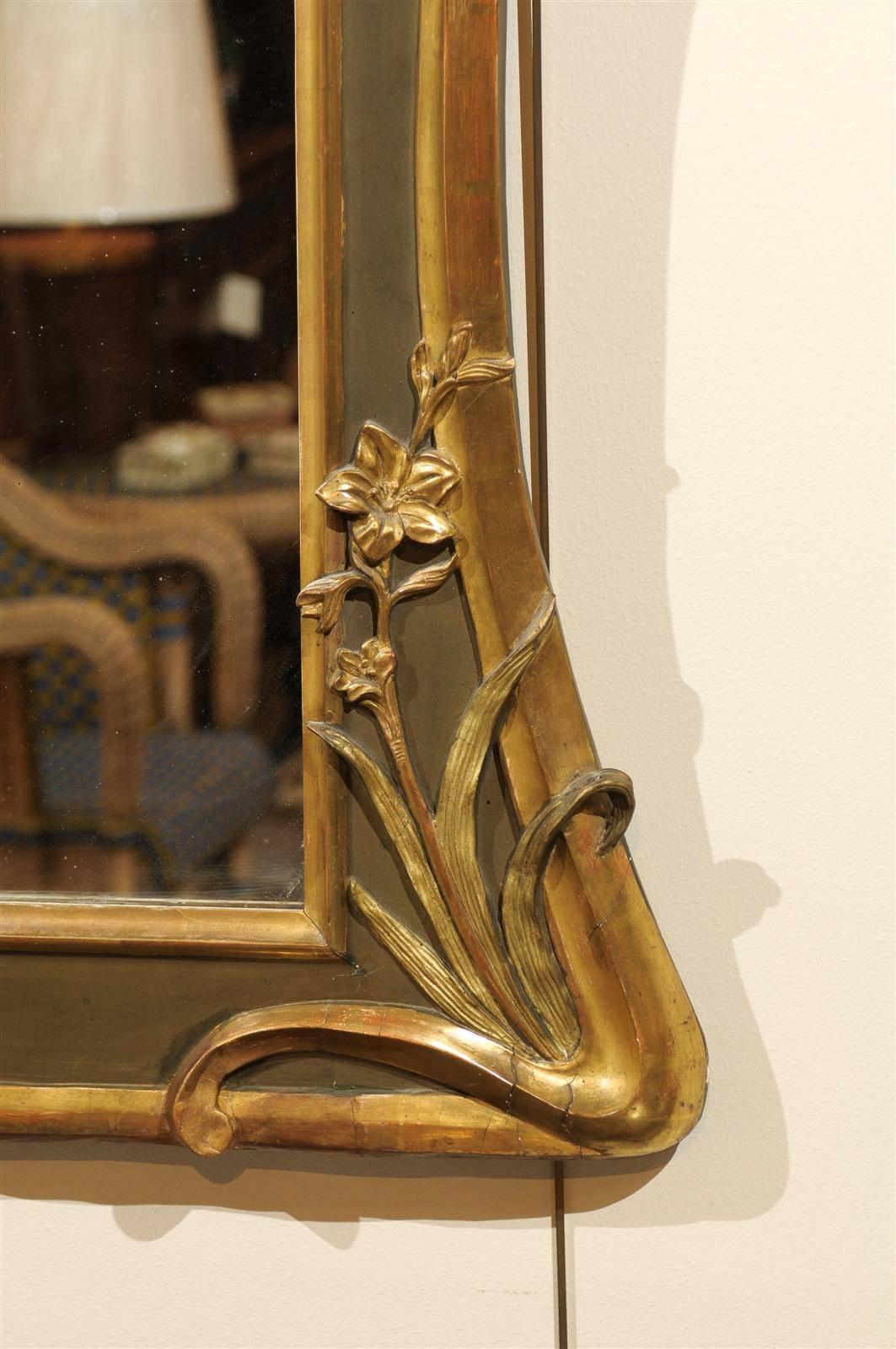 Art Nouveau Style Mirror in Gold and Taupe, circa 1950 For Sale 2