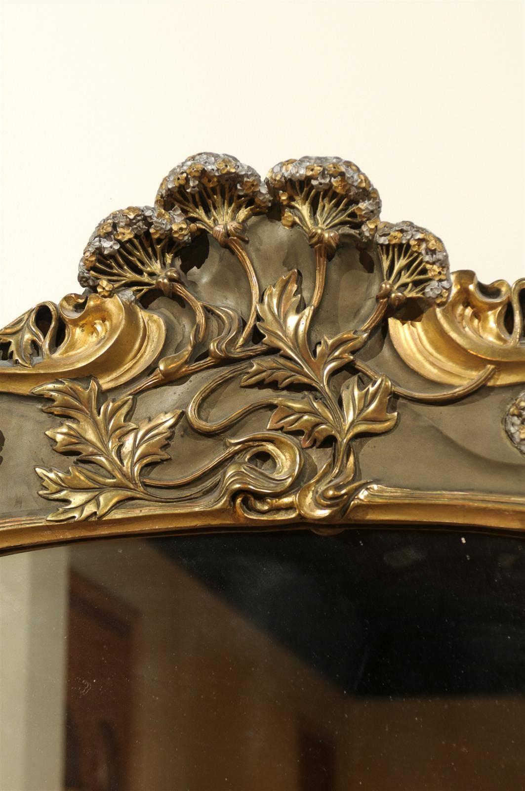 Art Nouveau Style Mirror in Gold and Taupe, circa 1950 For Sale 4