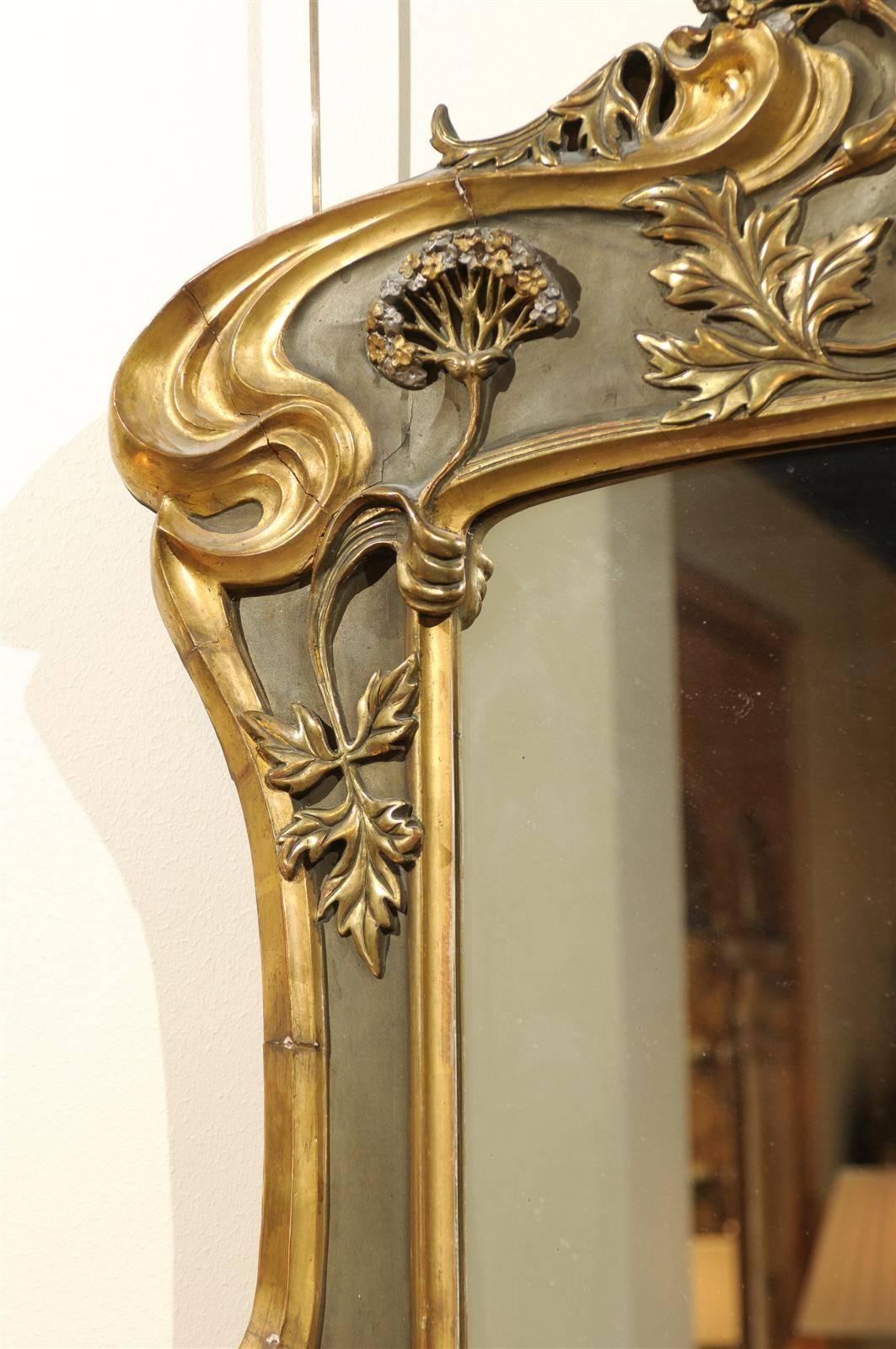 Art Nouveau Style Mirror in Gold and Taupe, circa 1950 For Sale 1