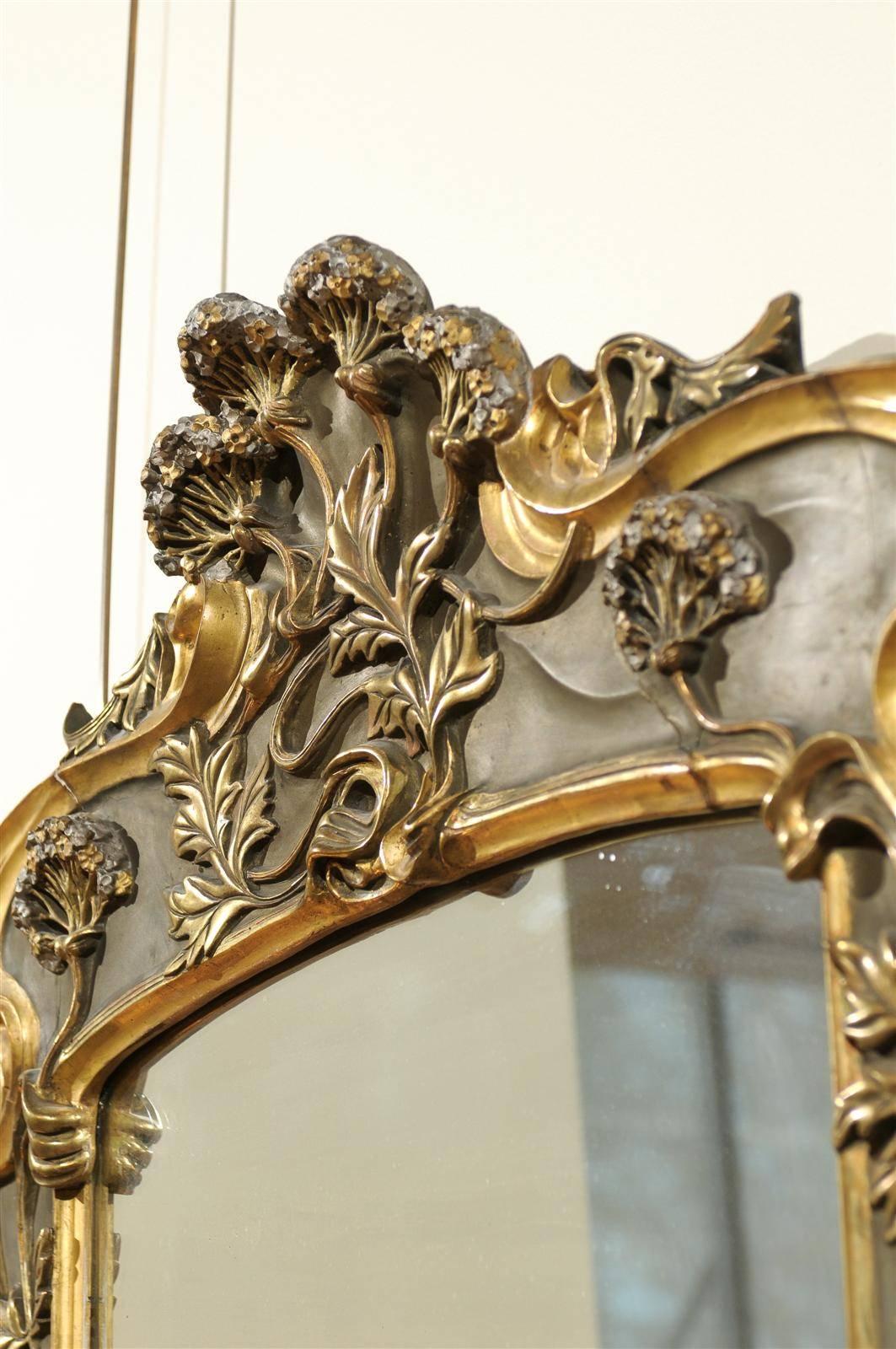 20th Century Art Nouveau Style Mirror in Gold and Taupe, circa 1950 For Sale