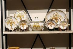 Set of Midcentury Quimper Tableware in a Gold and Green Pattern, circa 1970