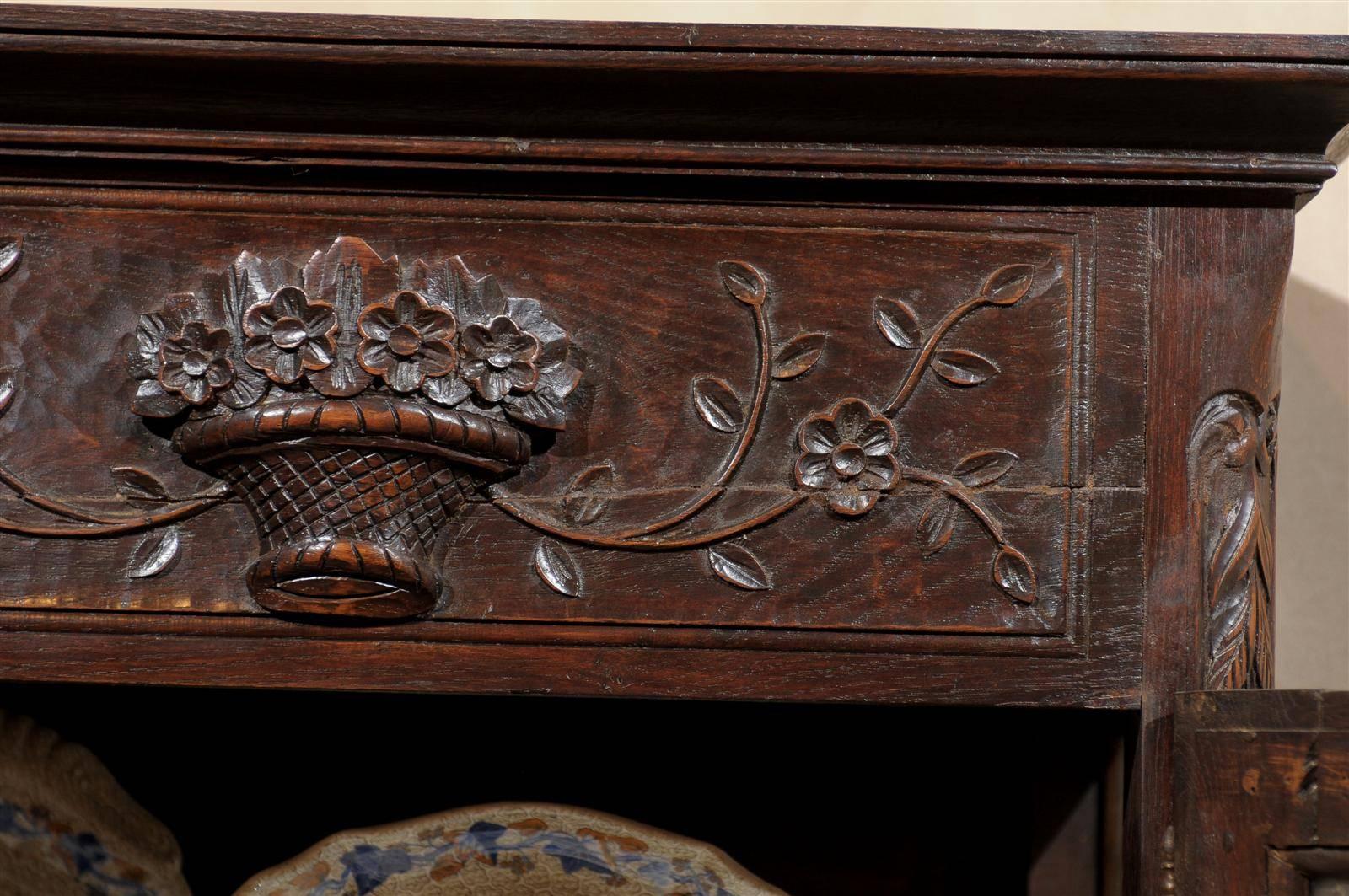 20th Century Small Carved Oak Bonnetiere from France