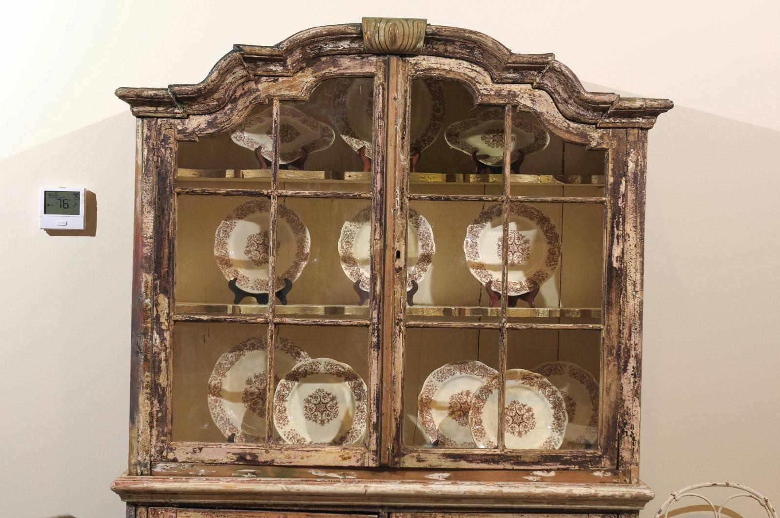  18th Century Dutch Buffet Deux Corps in a Brown/Red Distressed Finish, c.1780 For Sale 4