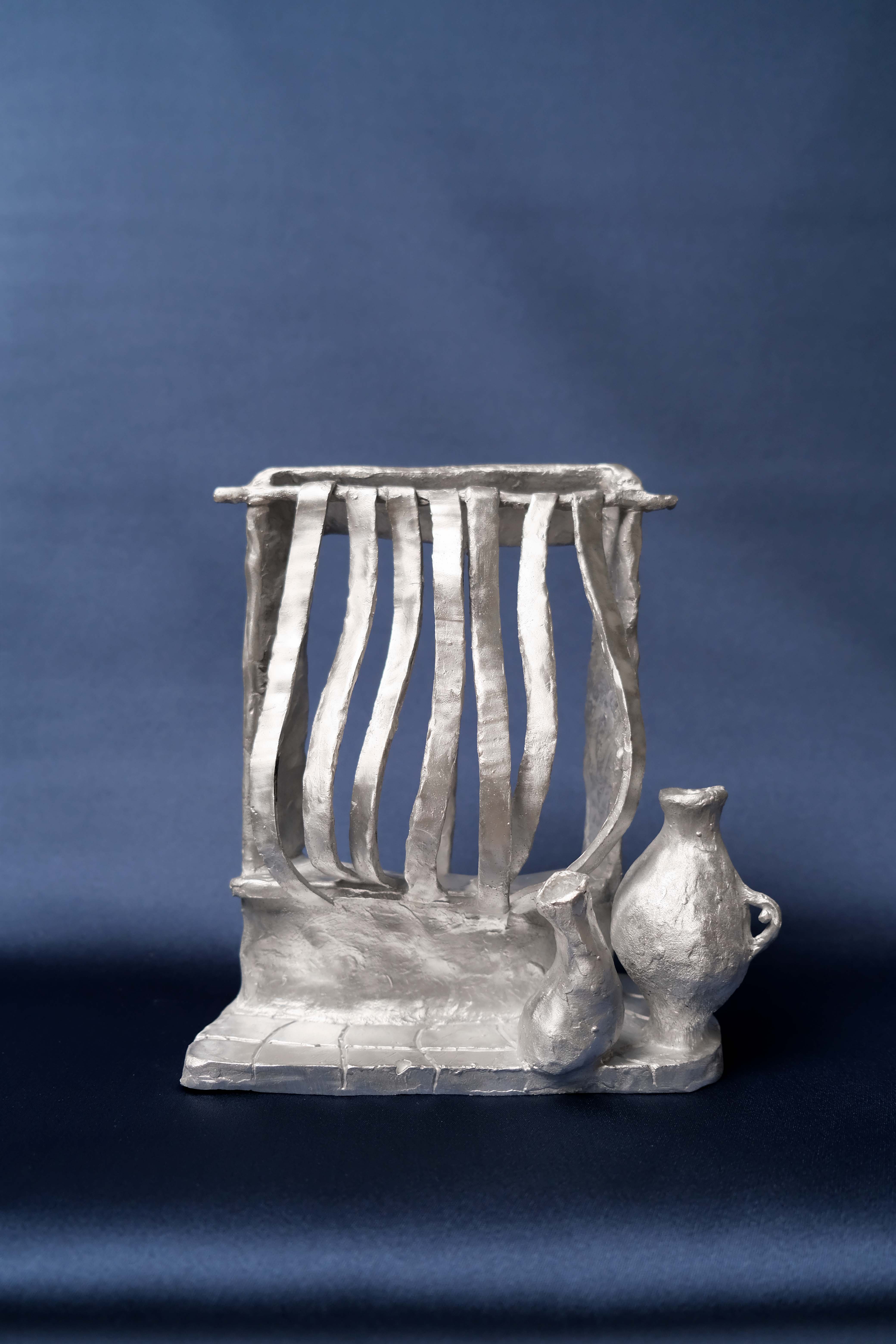 Handgefertigte, stehende Skulptur aus Aluminiumguss mit der Darstellung „Vent Du Sud“