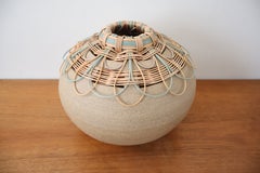 Signed Studio Pottery Basket-Top Vase, Hilda Kidd Wiesenmeyer, 2007