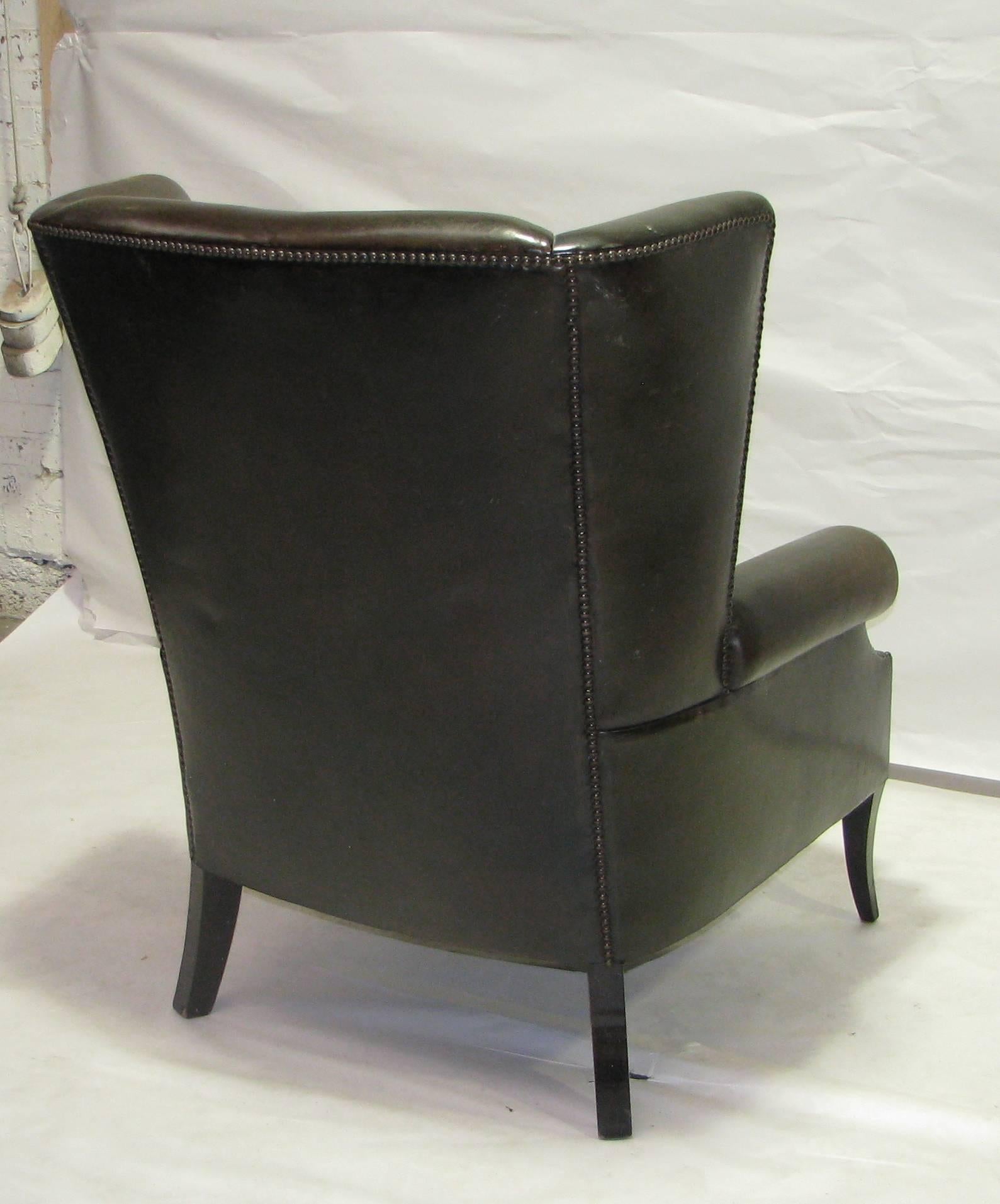 Leather Wingback Chair In Good Condition In Los Angeles, CA