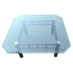 Retro Italian 80s Brass and Tinted Beveled Glass Coffee Table
