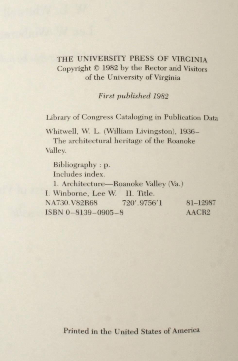 The Architectural Heritage of the Roanoke Valley First Edition 4