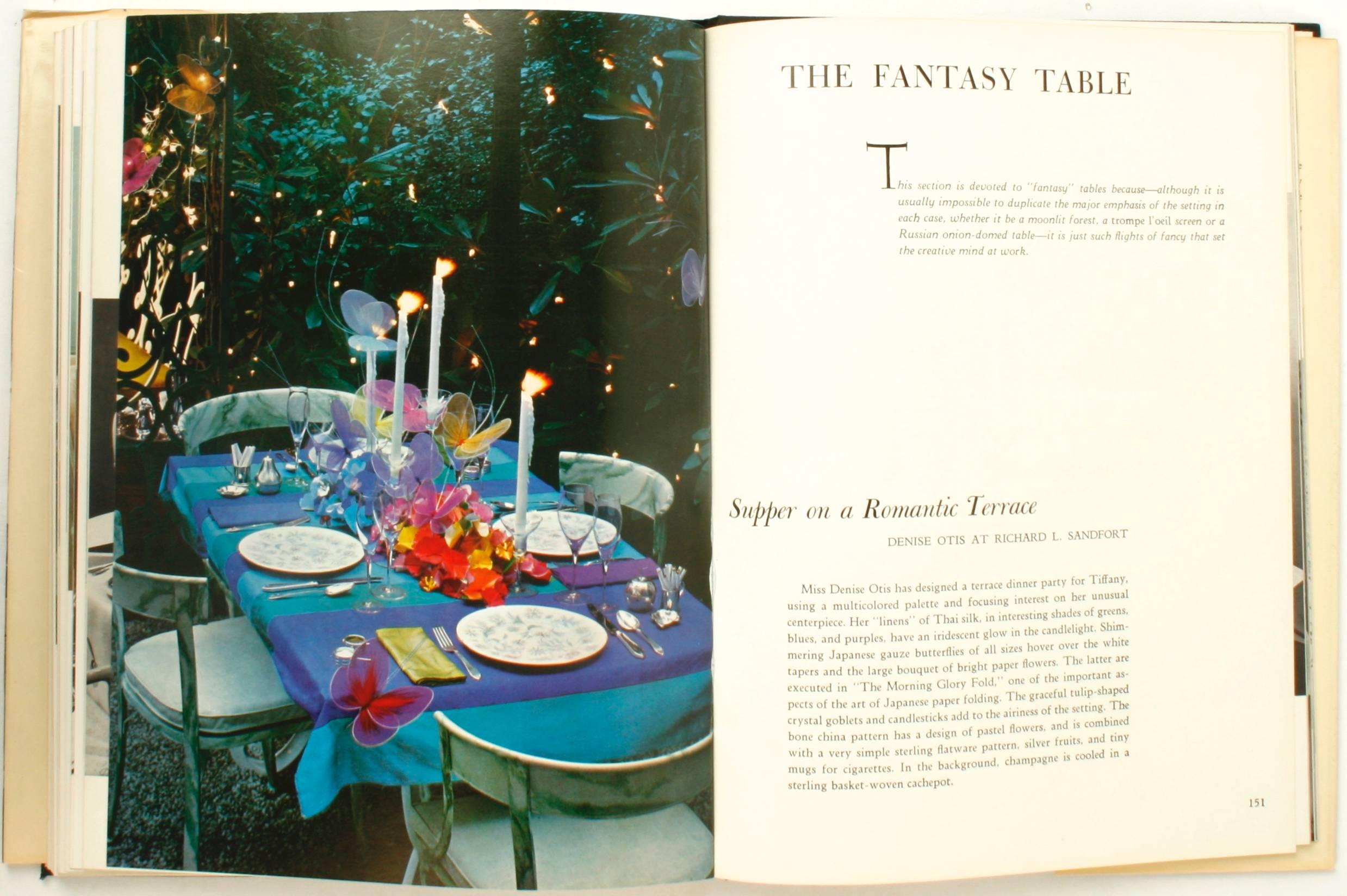Tiffany Table Settings. New York: Bramhall House. First edition hardcover with dust jacket, 1960. 196 pp. A pictorial overview of Tiffany table settings from 1960 done by prominent hostesses such as Mrs. William Paley, Mrs. Clare Boothe Luce, Mrs.