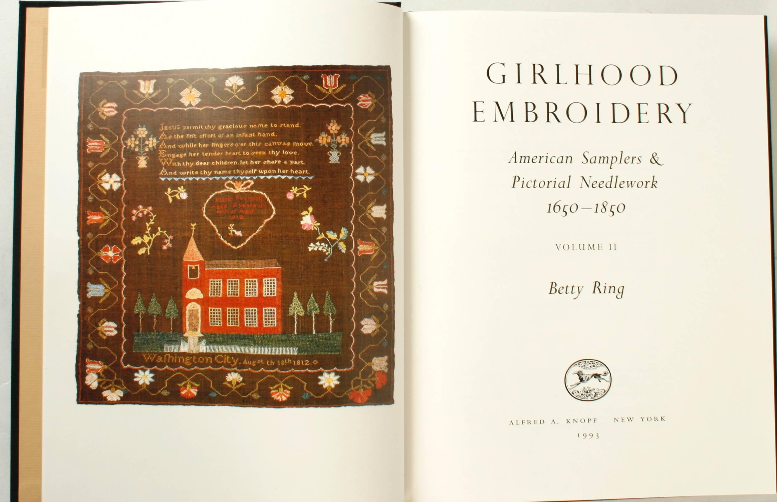 Girlhood Embroidery, American Samplers and Pictorial Needlework, 1650-1850 In Excellent Condition In valatie, NY