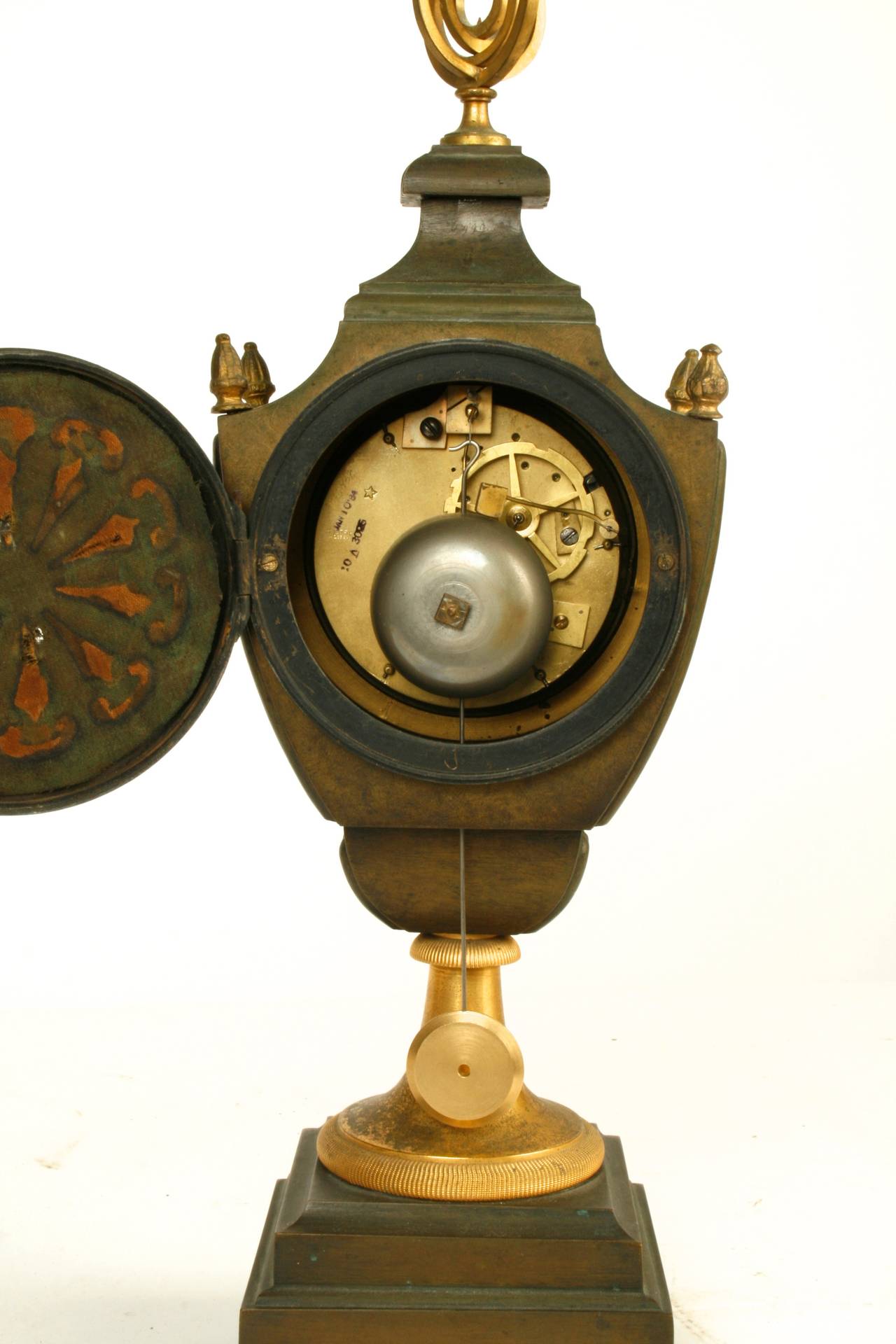 Ormolu and Patinated Bronze French Directoire Striking Clock, c1790 For Sale 1