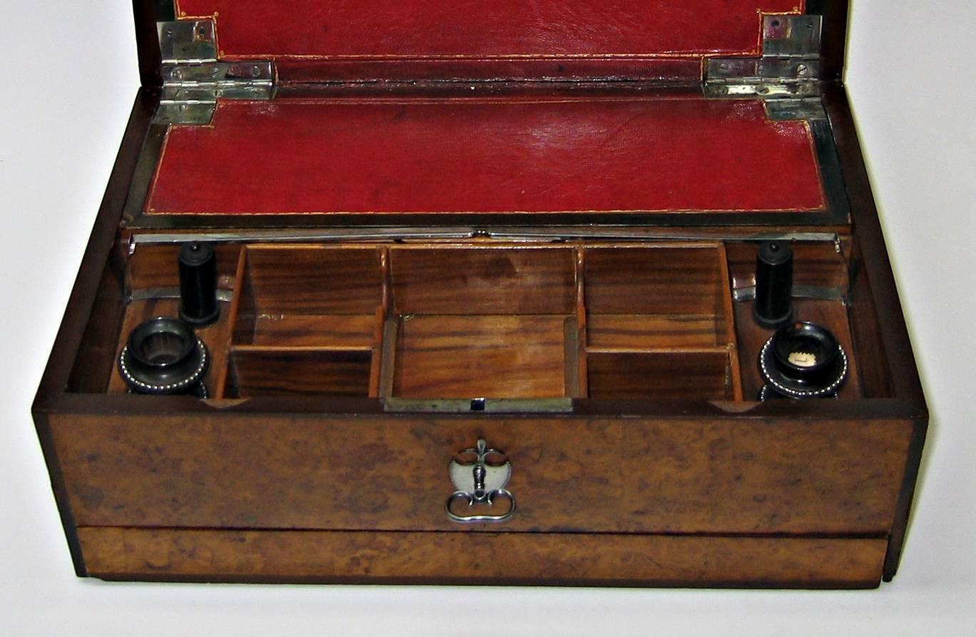 Geo III Wedgwood and Steel Mounted Amboyna and Ebony Writing Box, c1800 For Sale 3