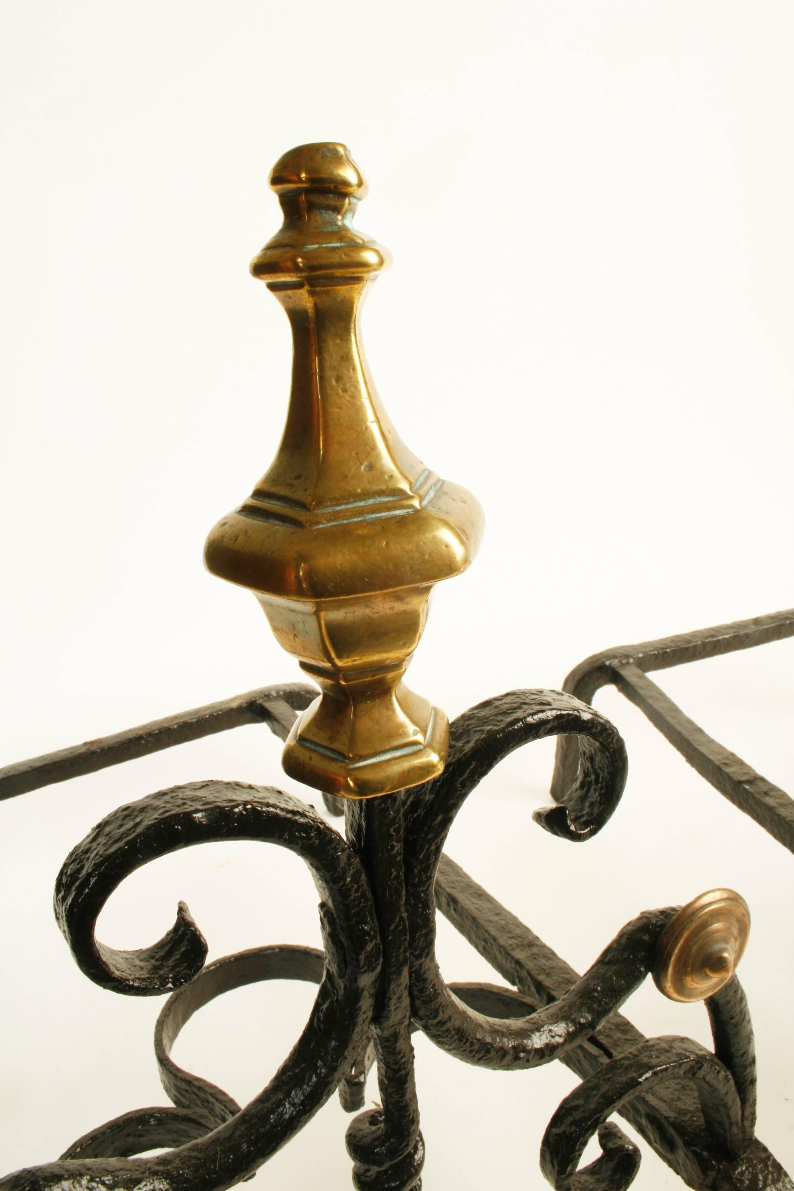 Louis XV Forged Iron and Cast Brass Andirons, Mid-18th Century In Good Condition For Sale In valatie, NY