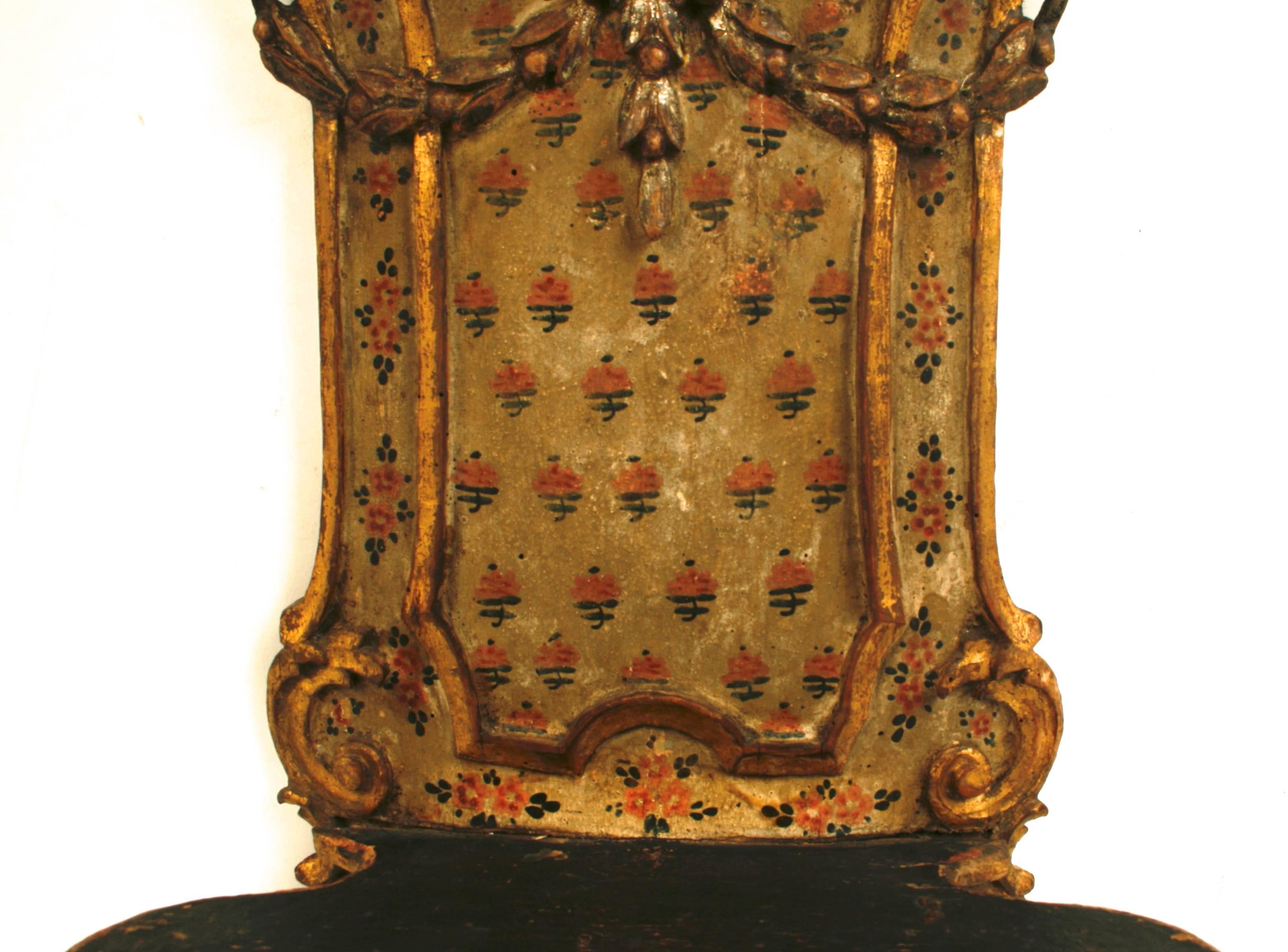 Italian 18th c Venetian Gilded and Painted Wall Shelf with Original Paint