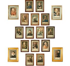 Conjunto de 18 retratos grabados italianos de artistas y eruditos por Carlo Lasinio, c1795