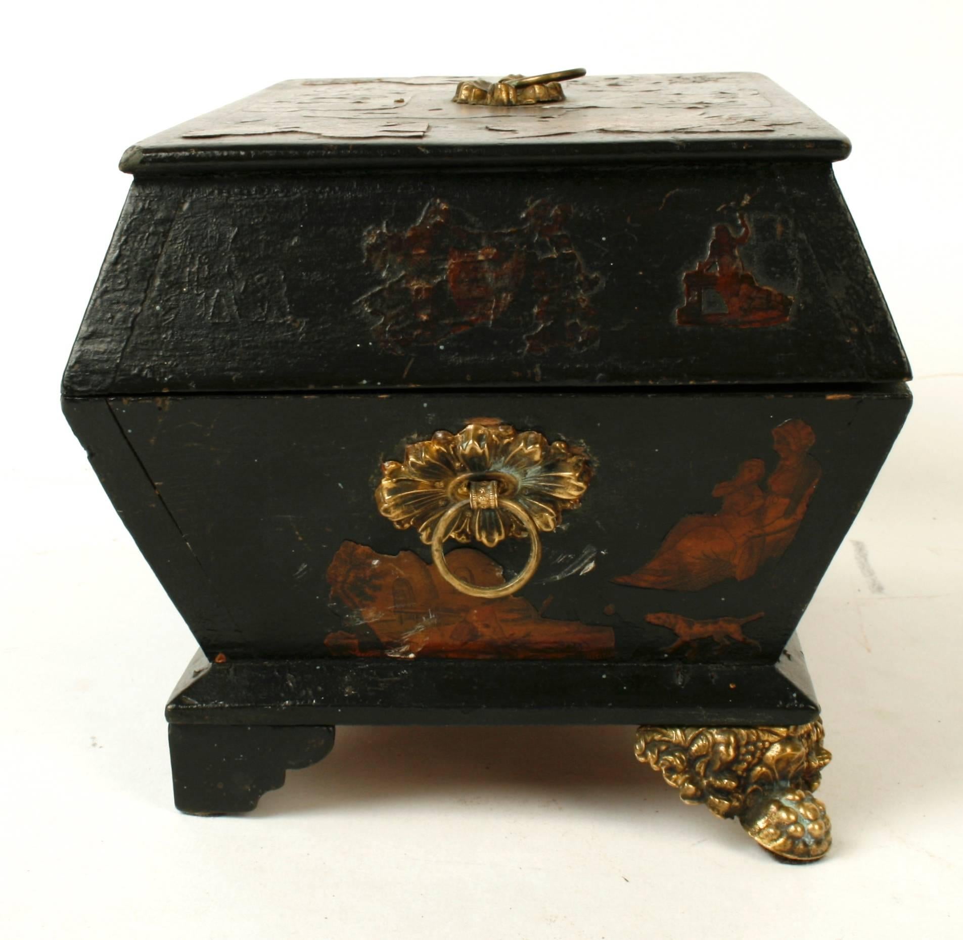 Brass English Regency Decoupage Box, Early 19th Century For Sale