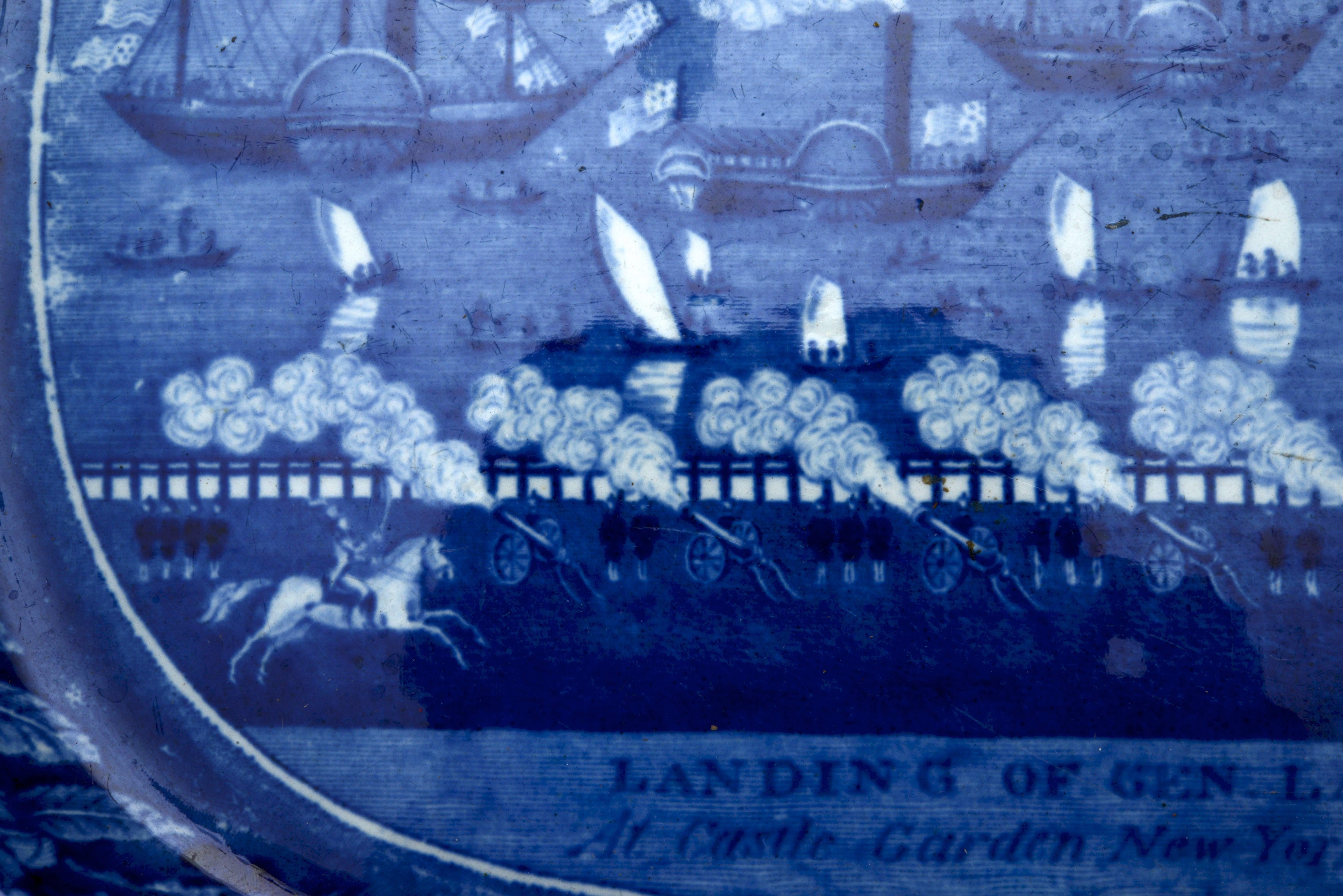 Earthenware Landing of General Lafayette Staffordshire Platter by James & Ralph Clews For Sale