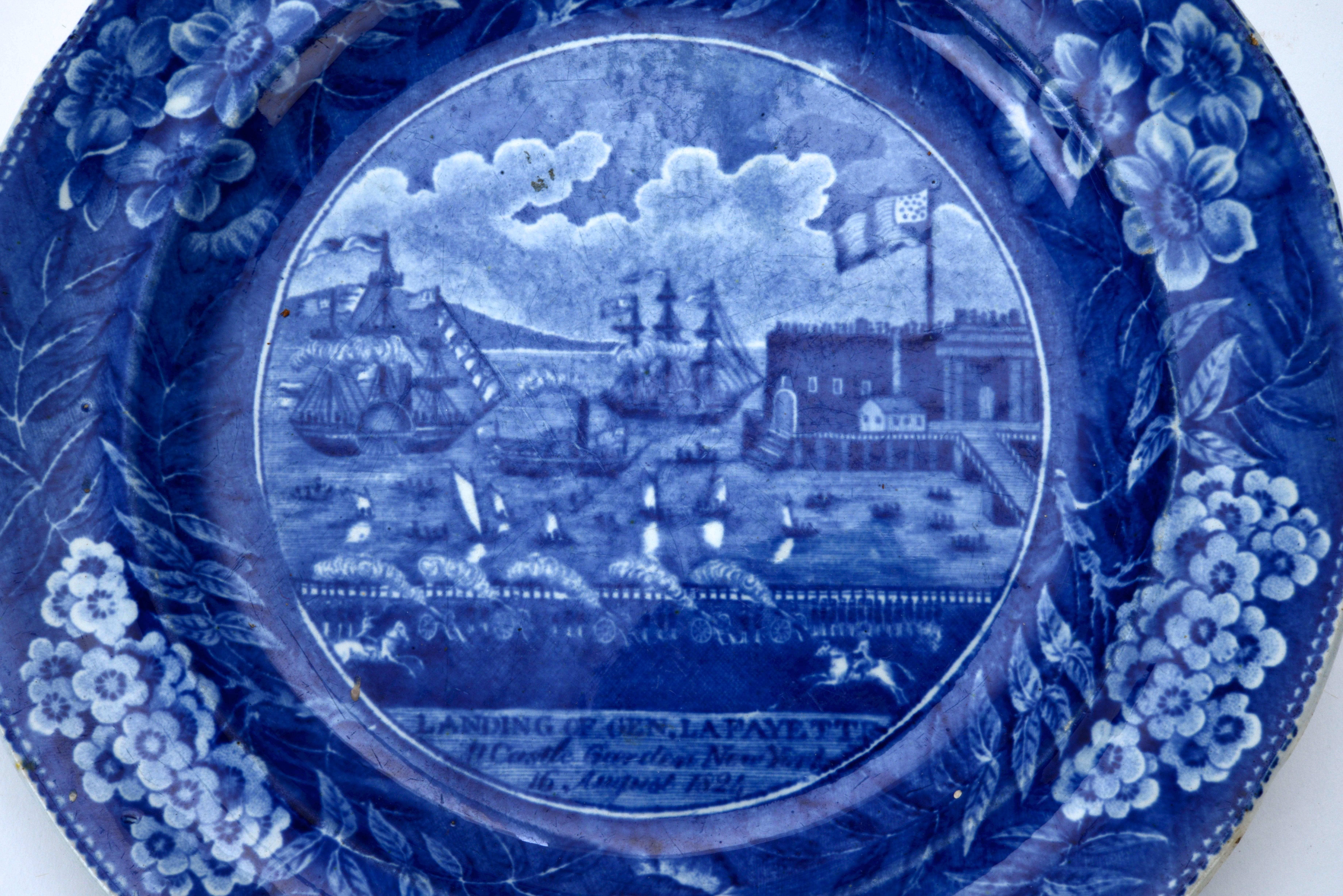 Landing of General Lafayette Staffordshire Plate by James & Ralph Clews In Good Condition For Sale In valatie, NY