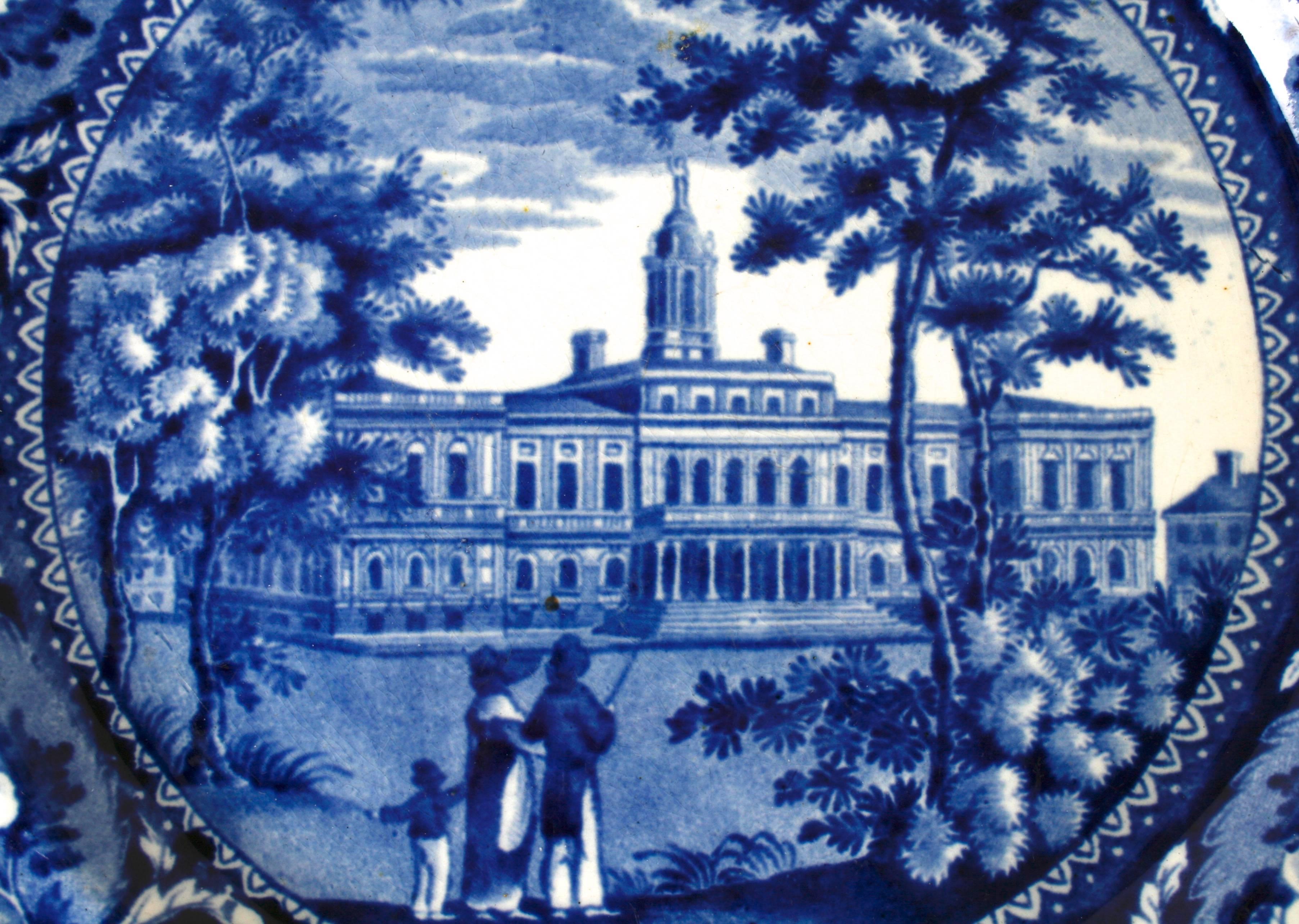 English City Hall New York Blue Staffordshire Plate by J & W Ridgway