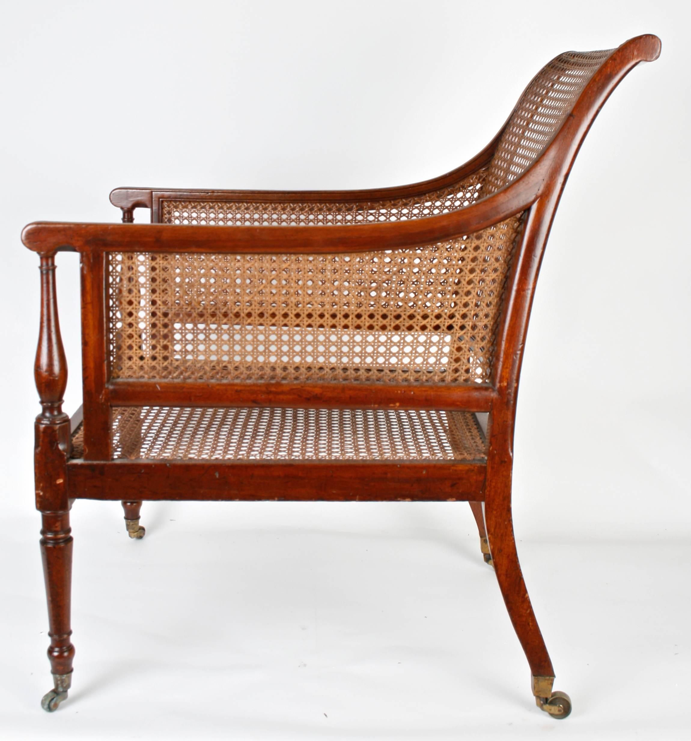 Caning Regency Caned Mahogany Library Chair 'Bergère, ' c1810