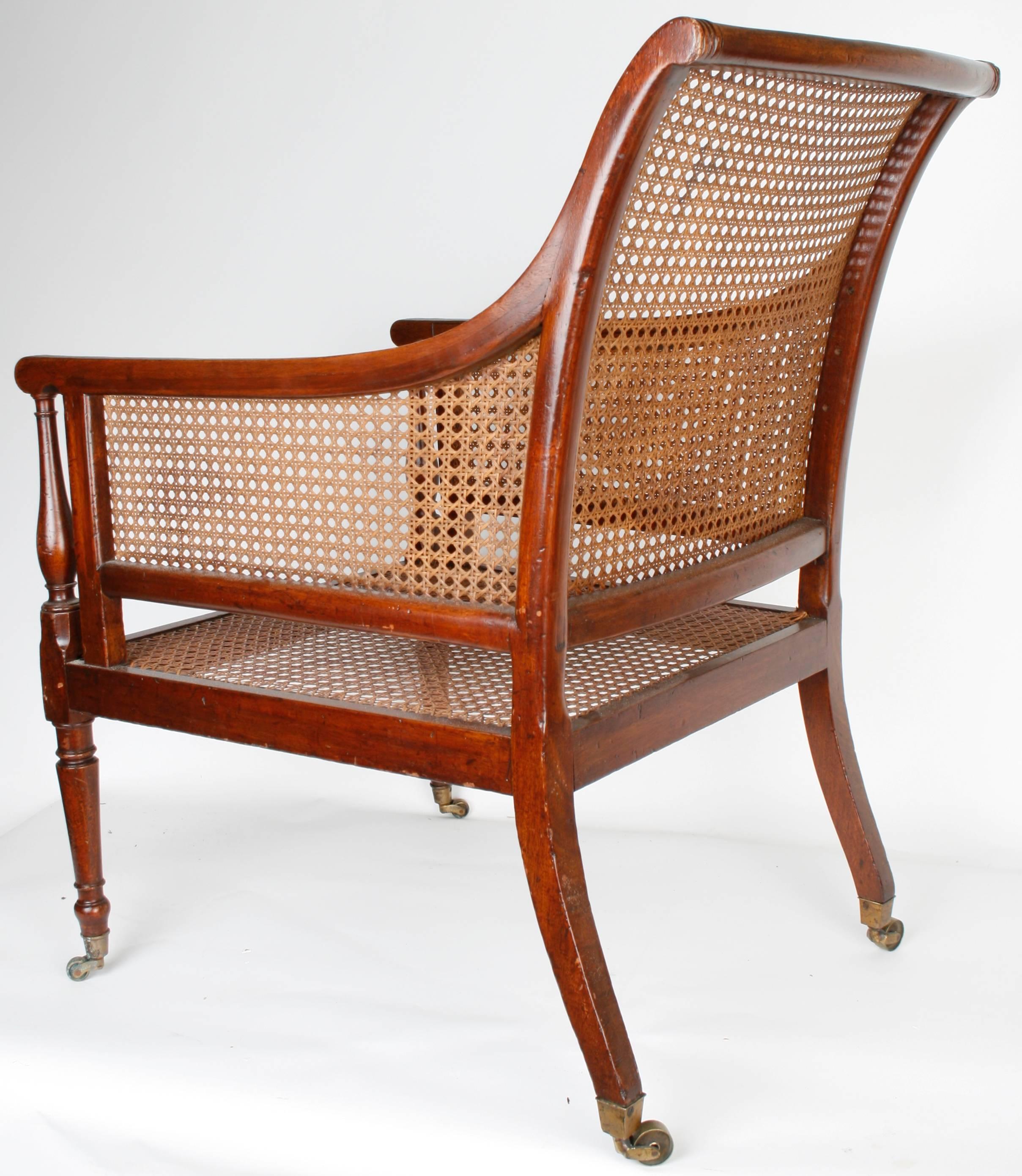 19th Century Regency Caned Mahogany Library Chair 'Bergère, ' c1810
