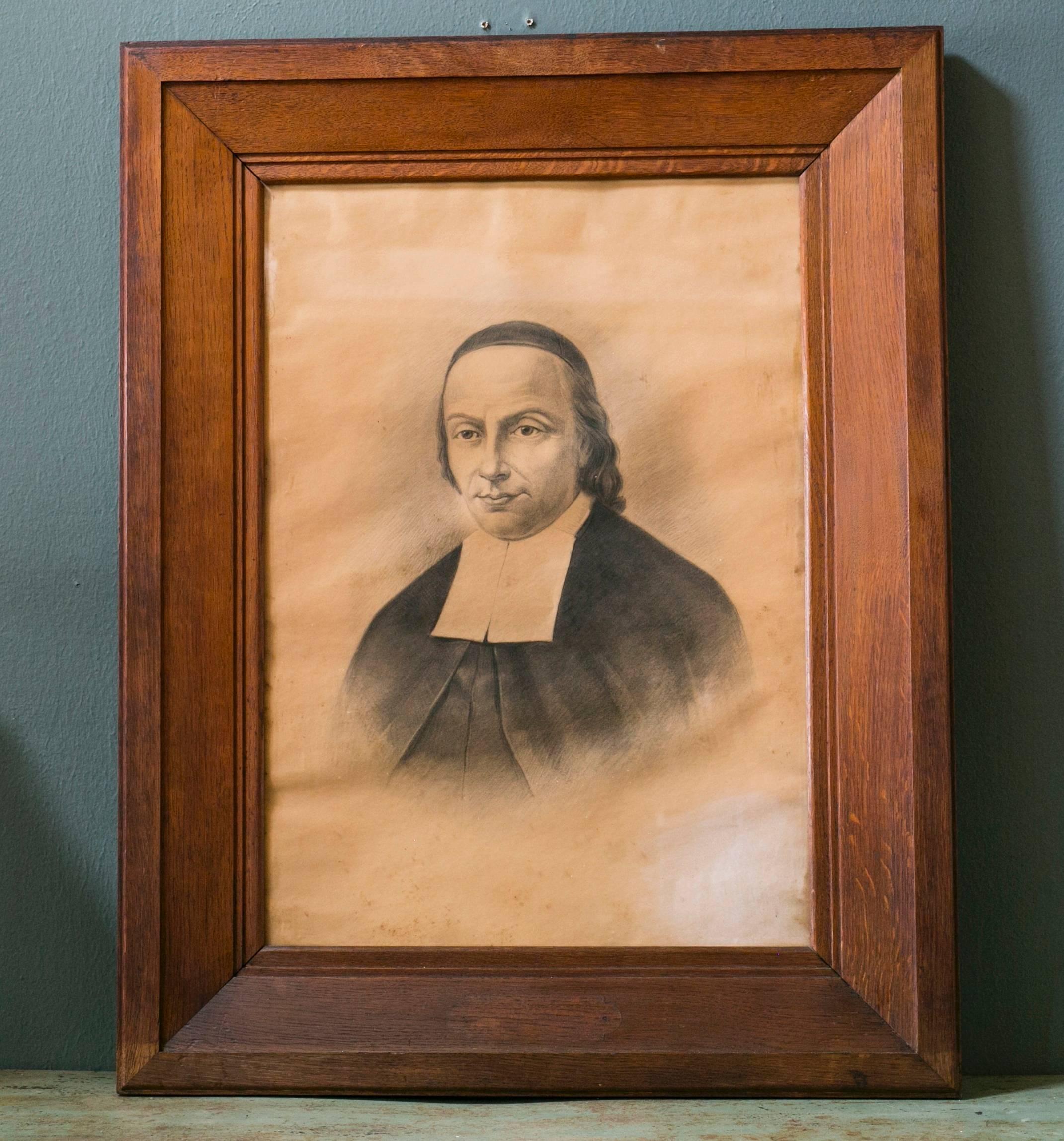 Collection Five Large Clergy Portraits in Oak Frames, circa 1838 In Good Condition In Houston, TX