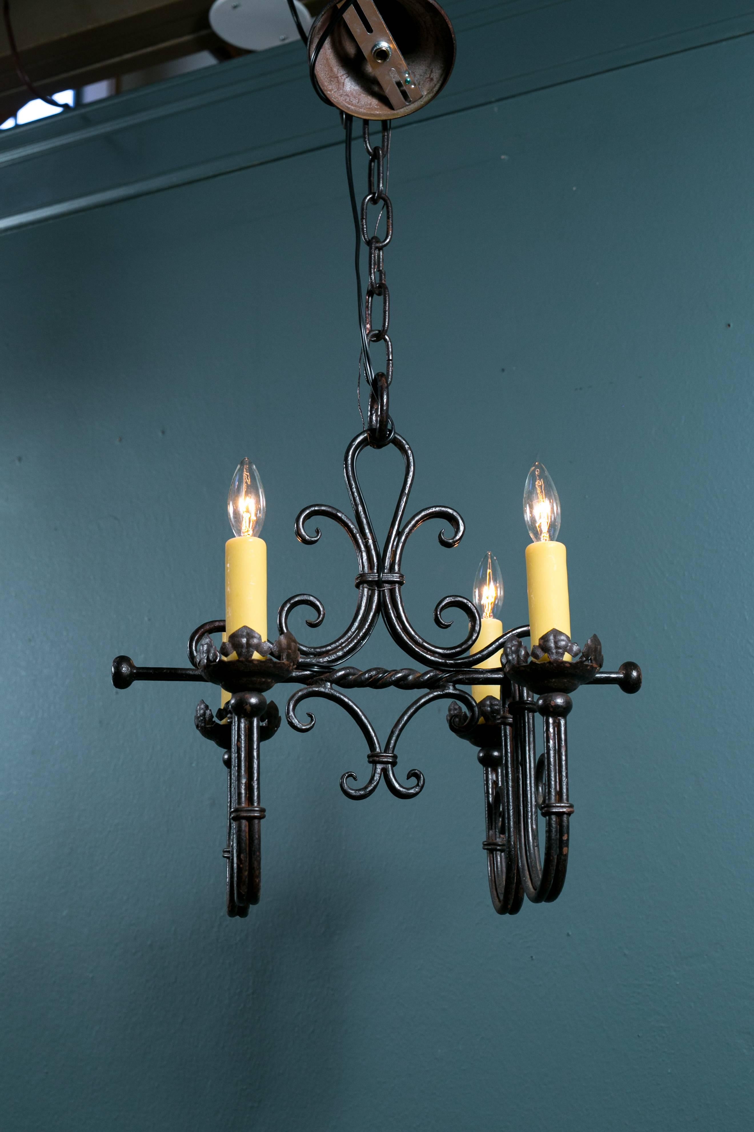 Spanish Colonial Vintage Iron Chandelier with Four Lights