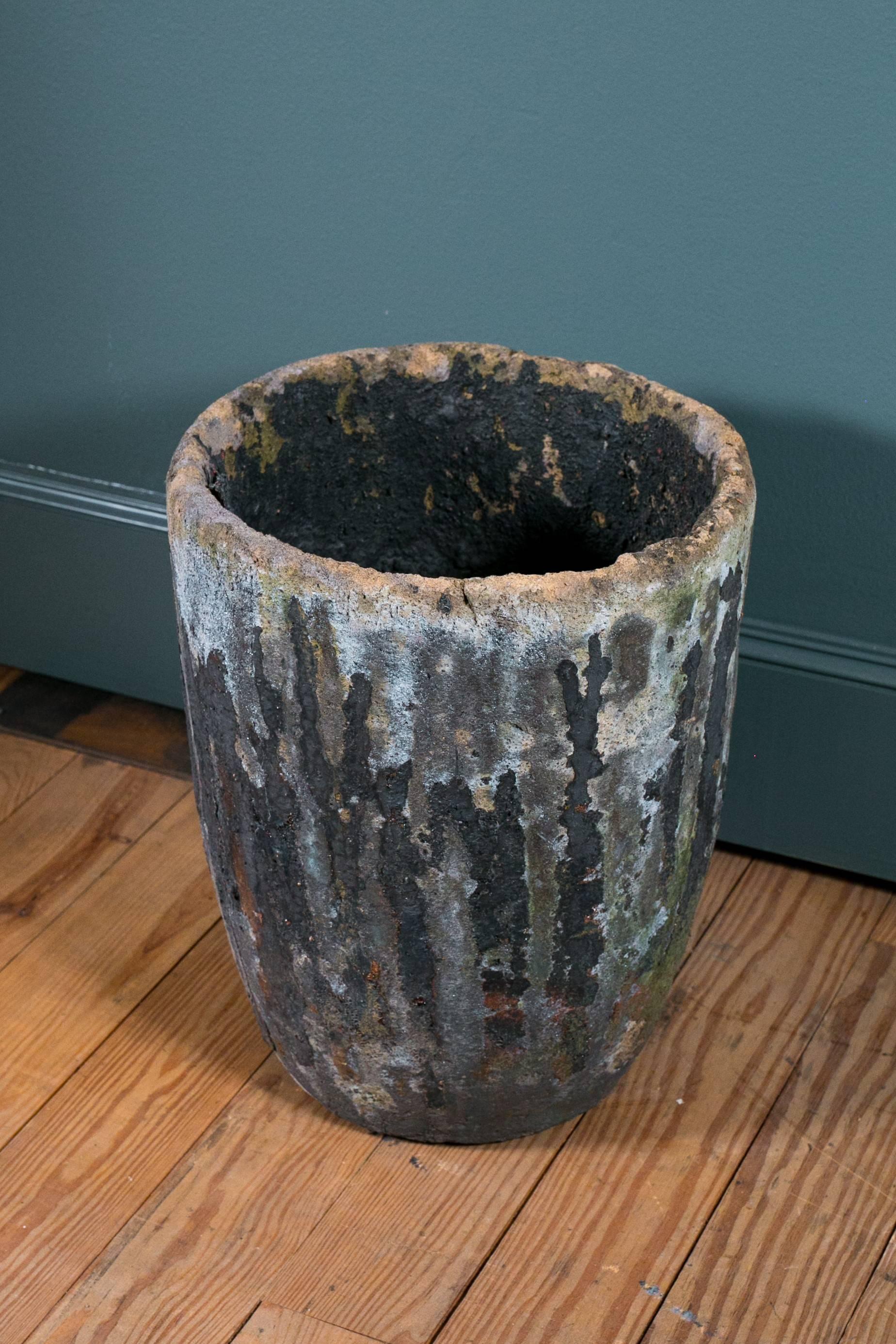 Oversized, heavy black foundry crucible. Would make a wonderful planter or simply as a decorative piece. Interesting texture, color and patina.