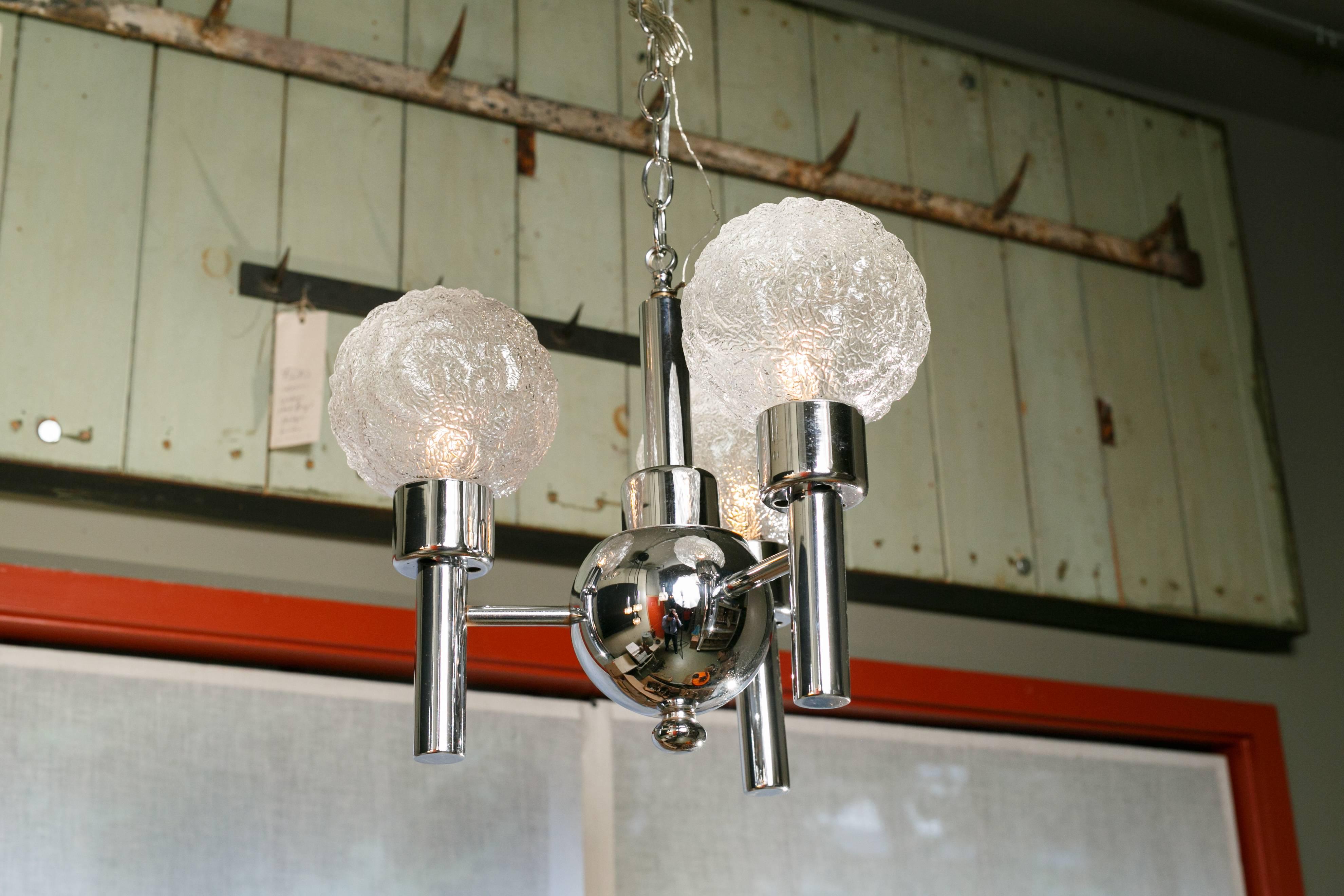 Mid-Century Modern Chrome and Glass Three Globe Light from Austria, circa 1960 In Excellent Condition In Houston, TX