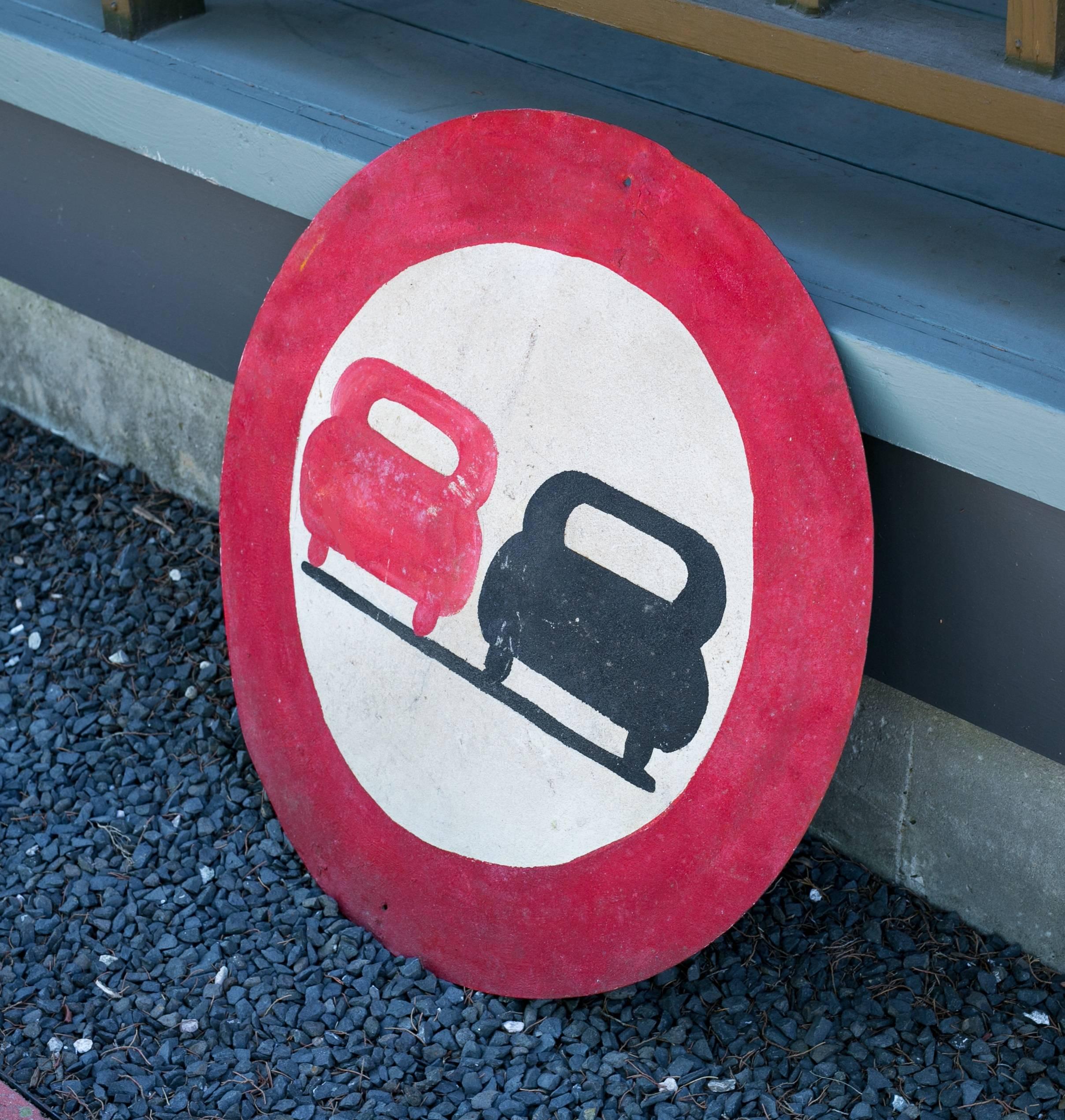 Industrial Graphic Hand-Painted Red and Black Road Safety Sign from France, circa 1930
