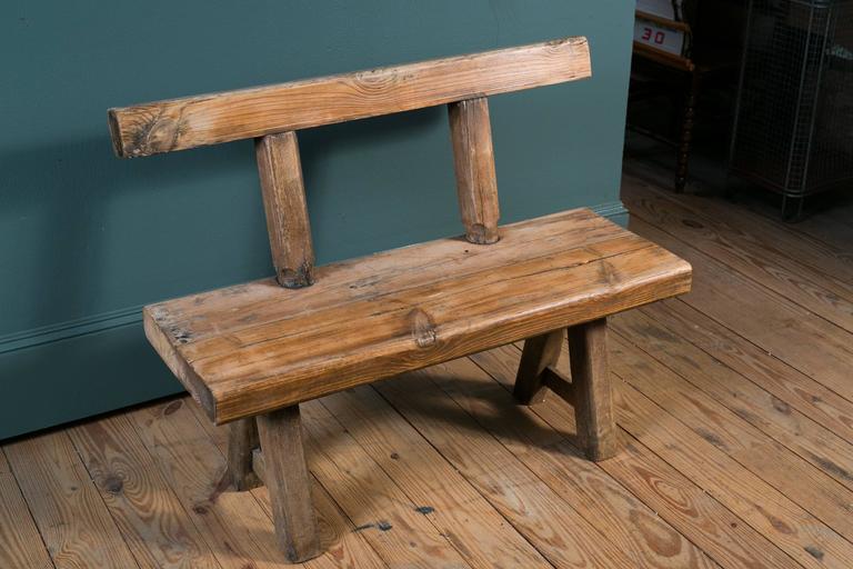 Rustic and Primitive Oak Bench with Back from Belgium circa 1920 at 1stdibs