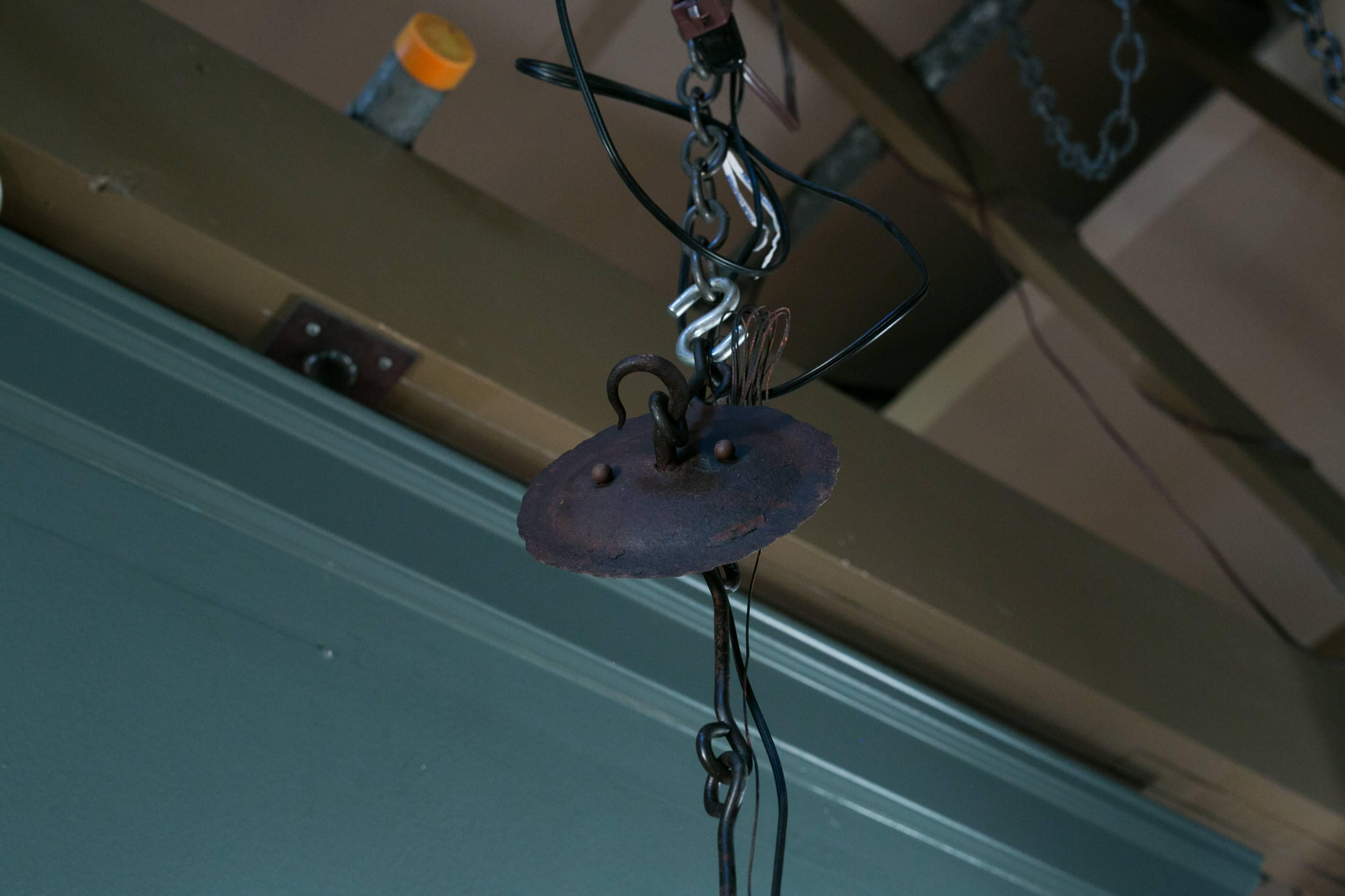 Hand-Forged French Iron Chandelier with Three Arms and Nine Lights, circa 1920 1