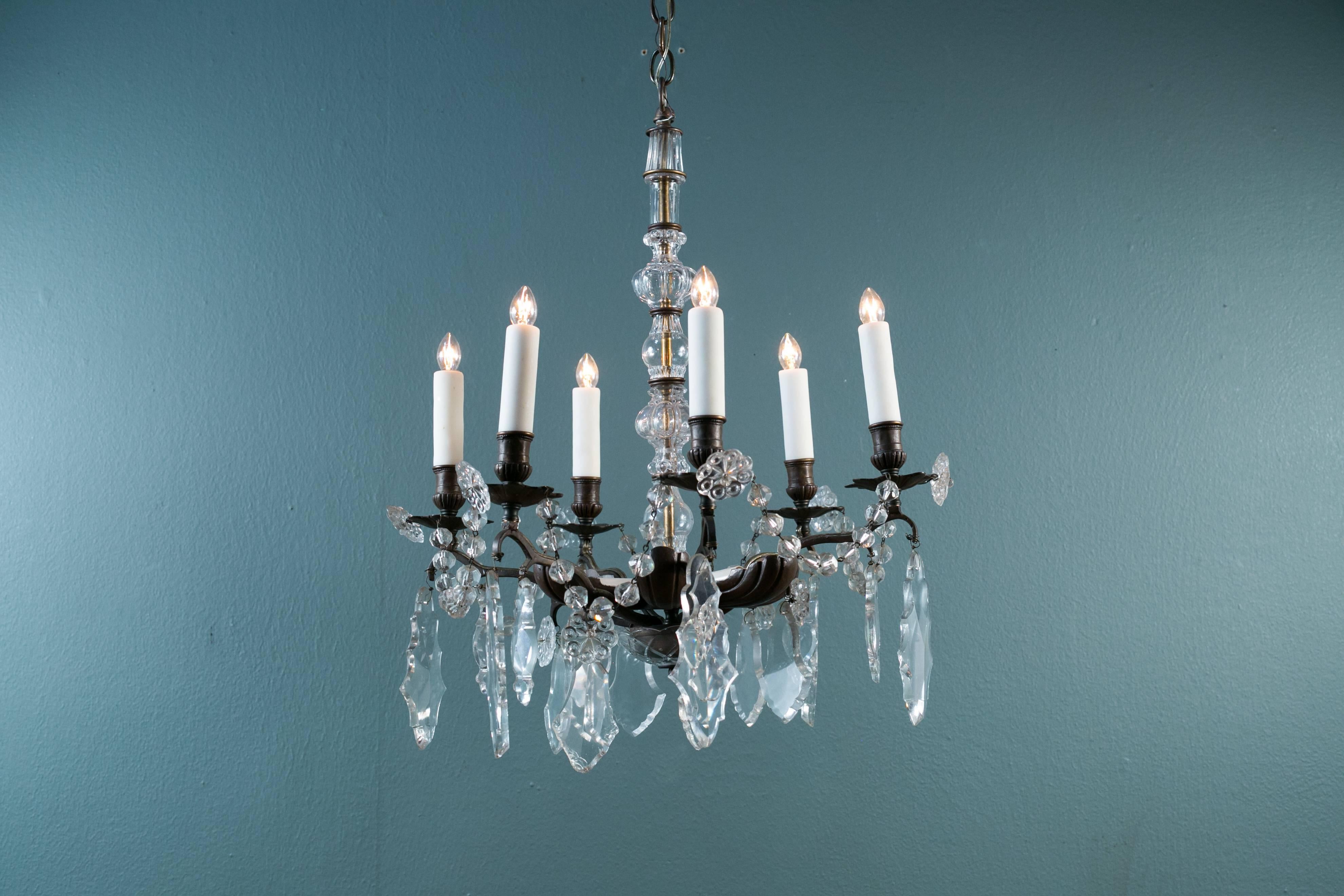 Bronze and Crystal Chandelier from France circa 1890 In Excellent Condition In Houston, TX