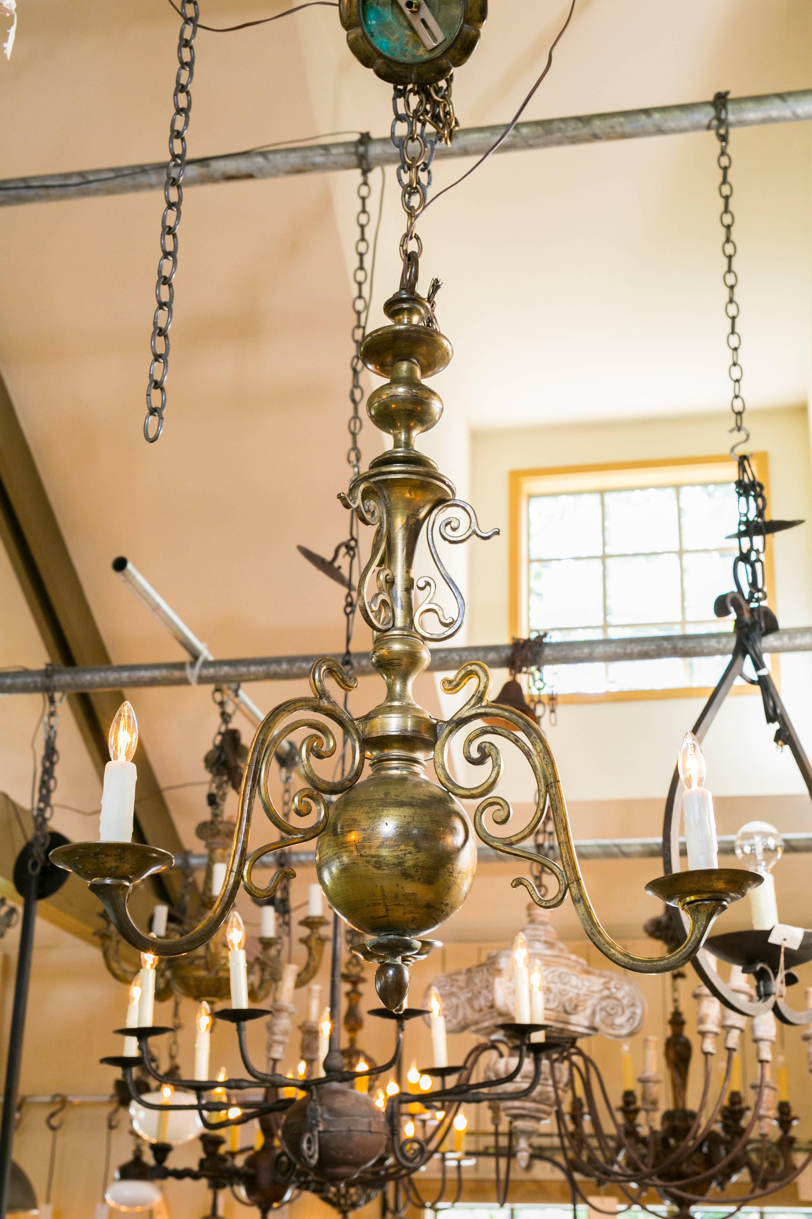 Belgian Bronze Flemish Style Chandelier with Three Arms, circa 1900