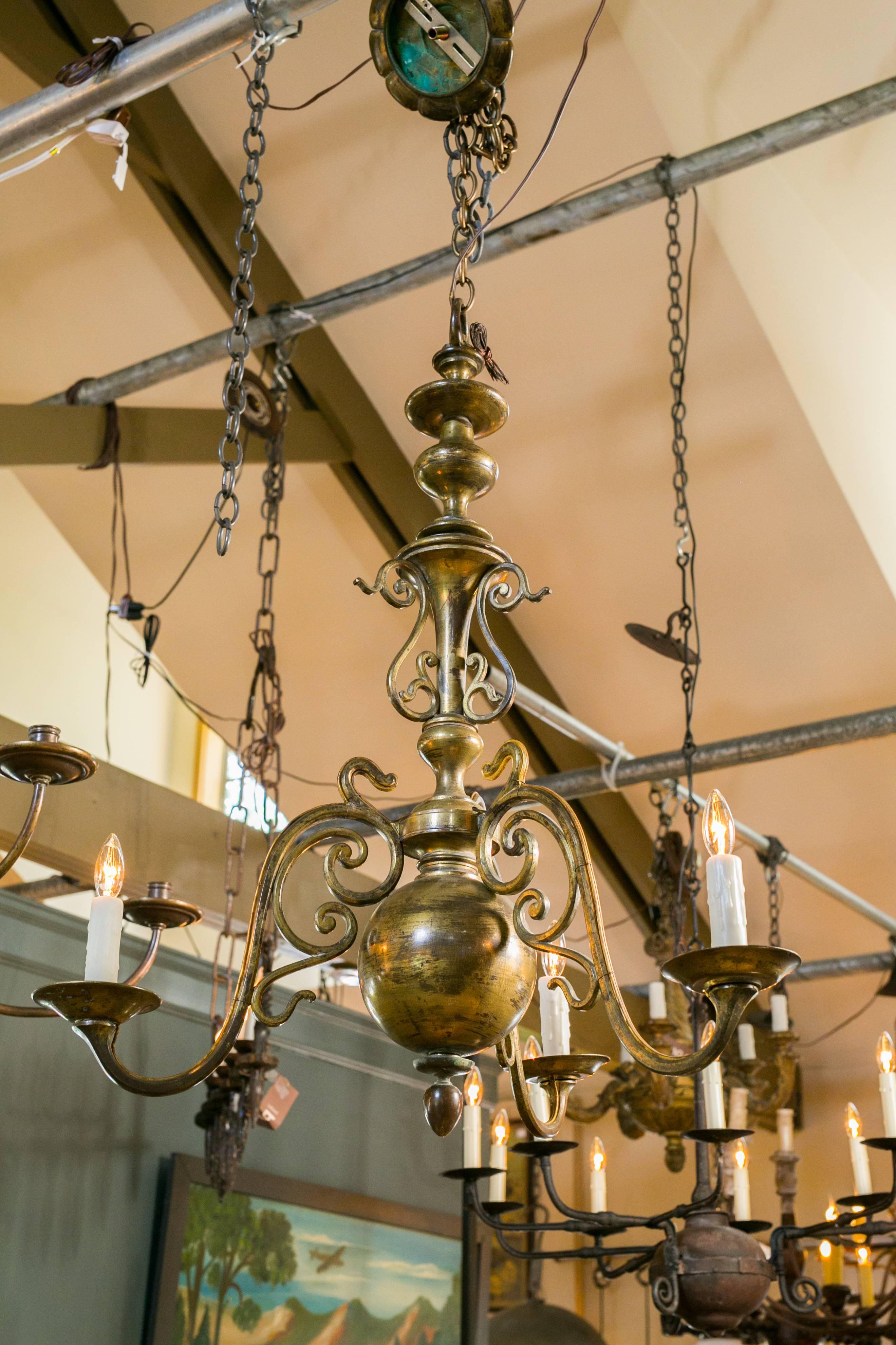 Dutch Colonial Bronze Flemish Style Chandelier with Three Arms, circa 1900