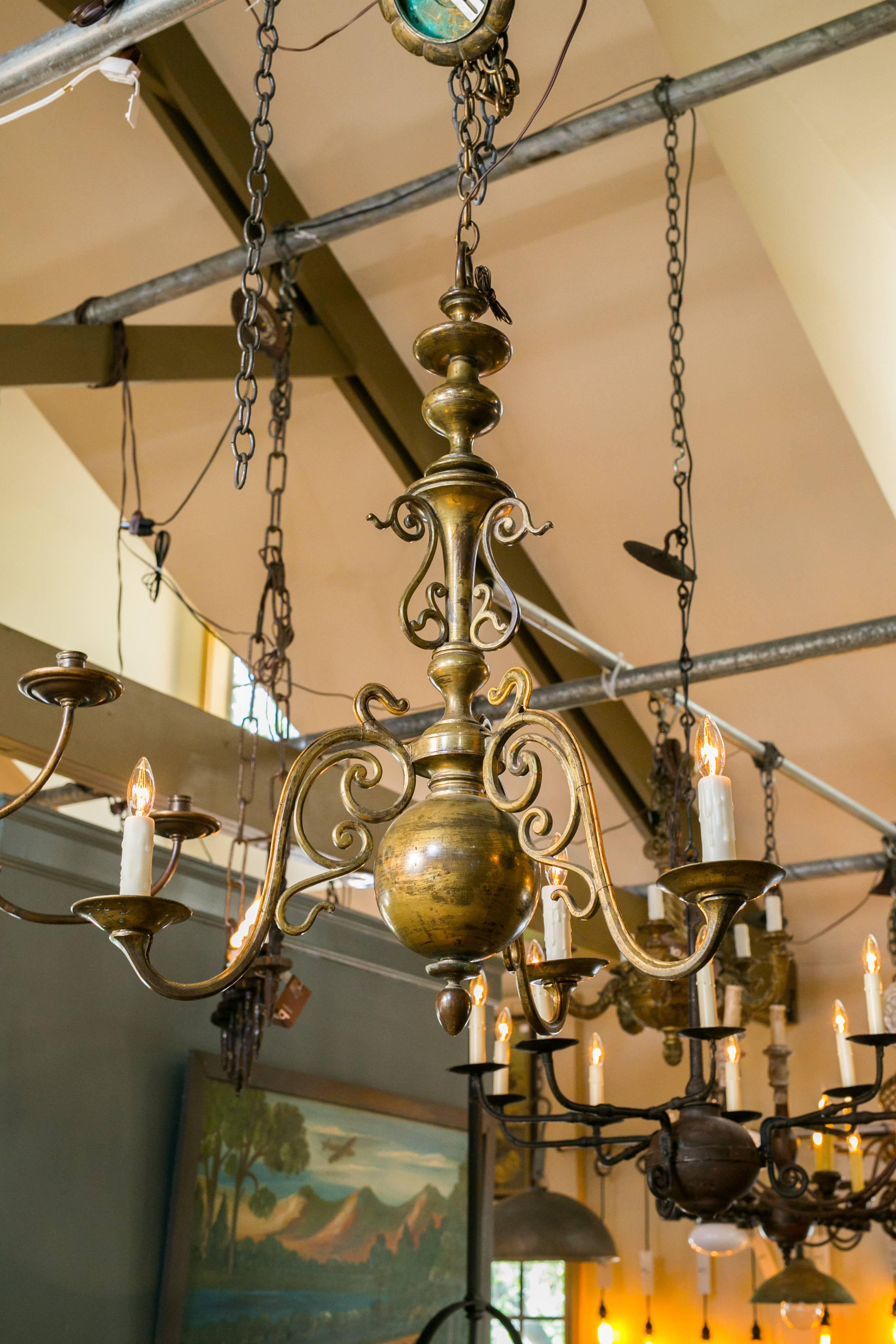 Cast Bronze Flemish Style Chandelier with Three Arms, circa 1900