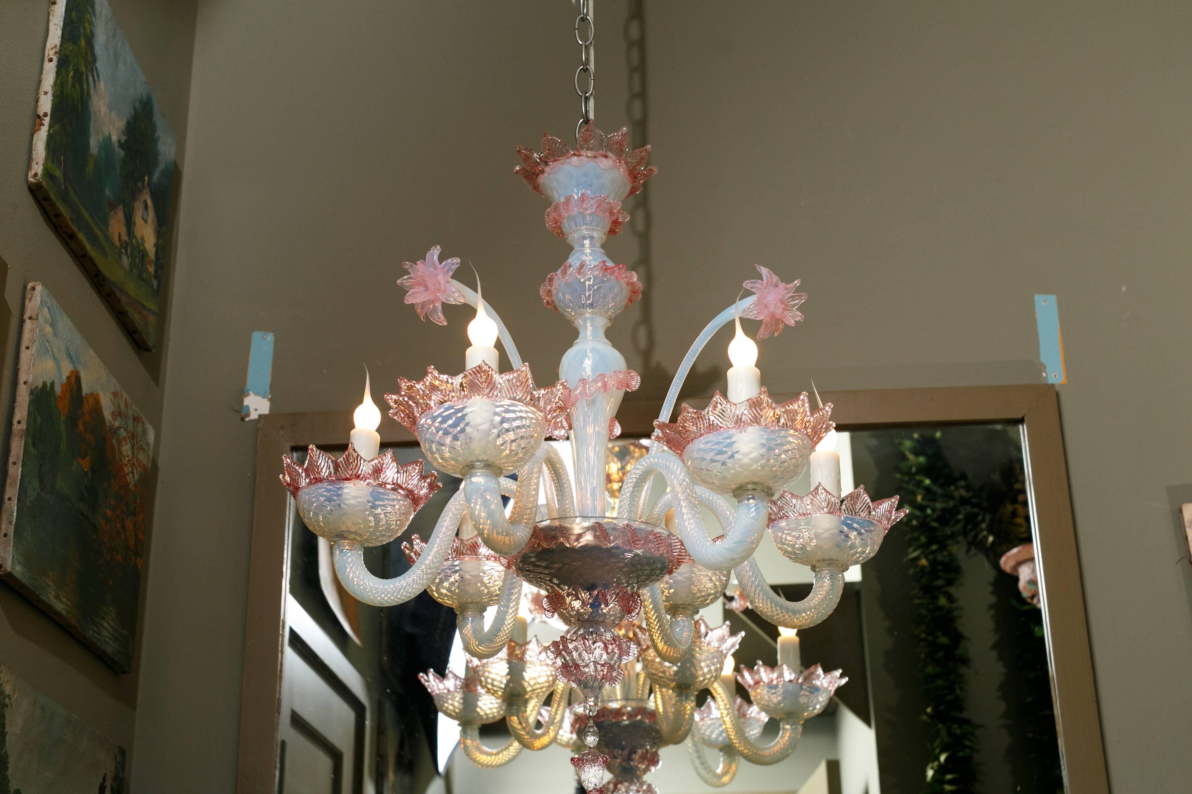 pink glass chandelier