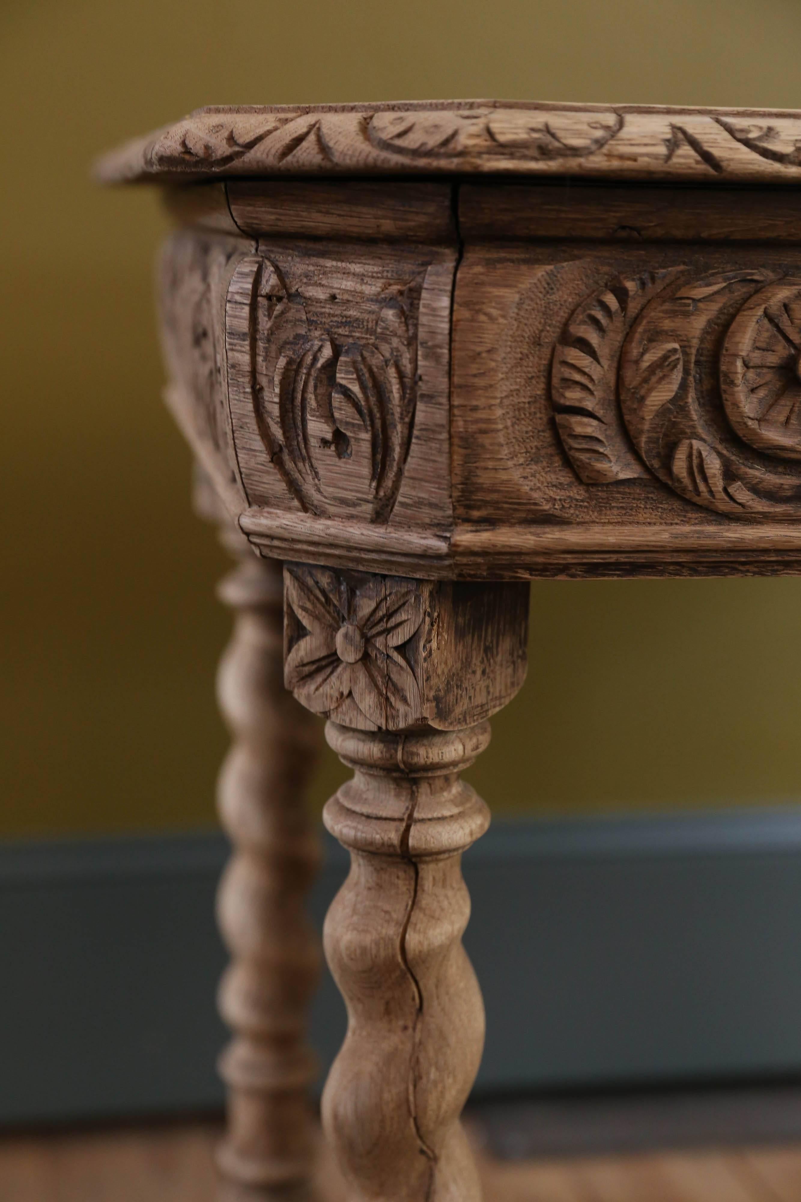 Spanish Renaissance Revival-Style Bleached Oak Barley Twist Table from Spain, circa 1900