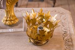 Gilt on Iron Crown Flush Mount or Wall Mount Light, Italy, circa 1960