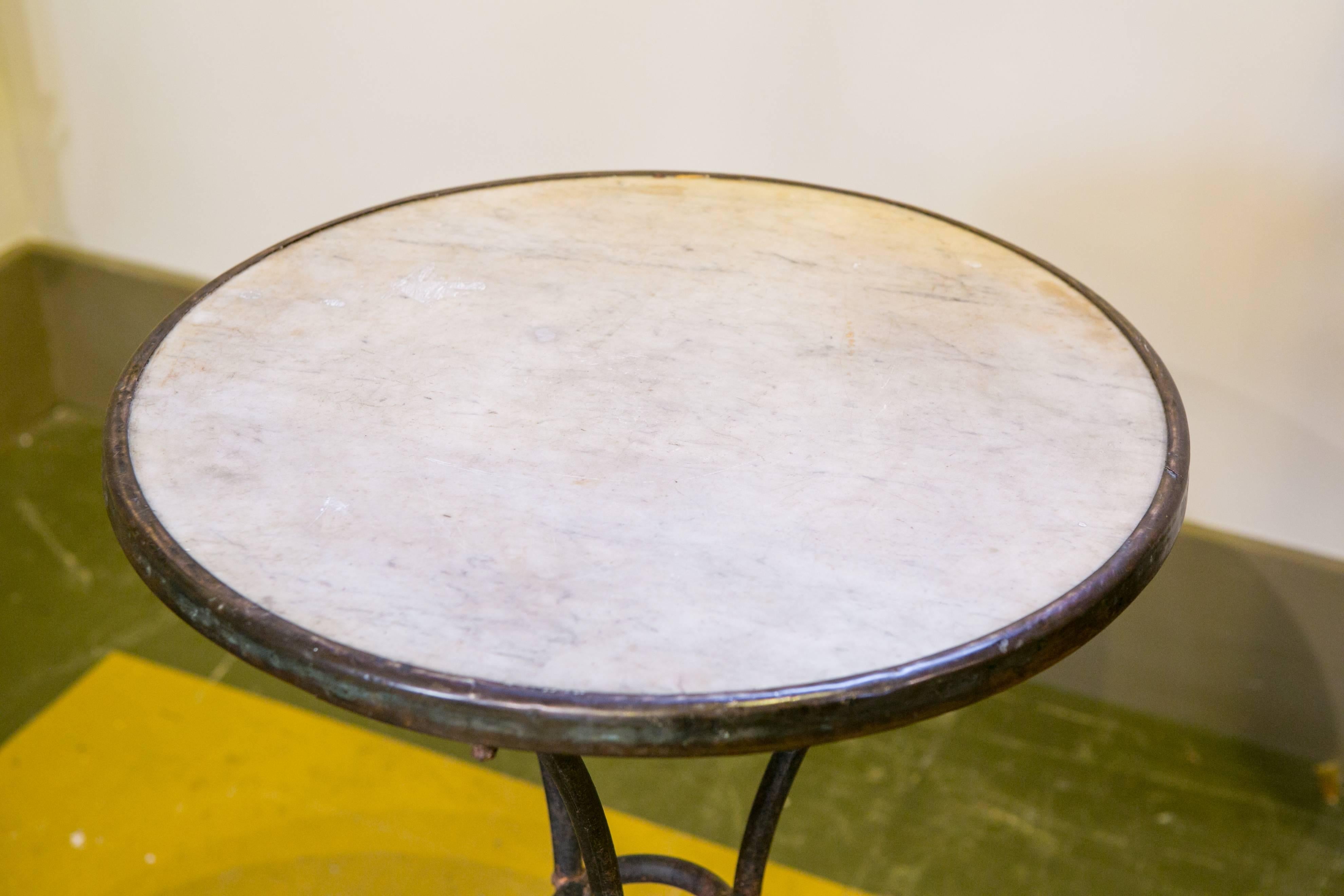 French Marble-Top Iron Bistro Table from France, circa 1900
