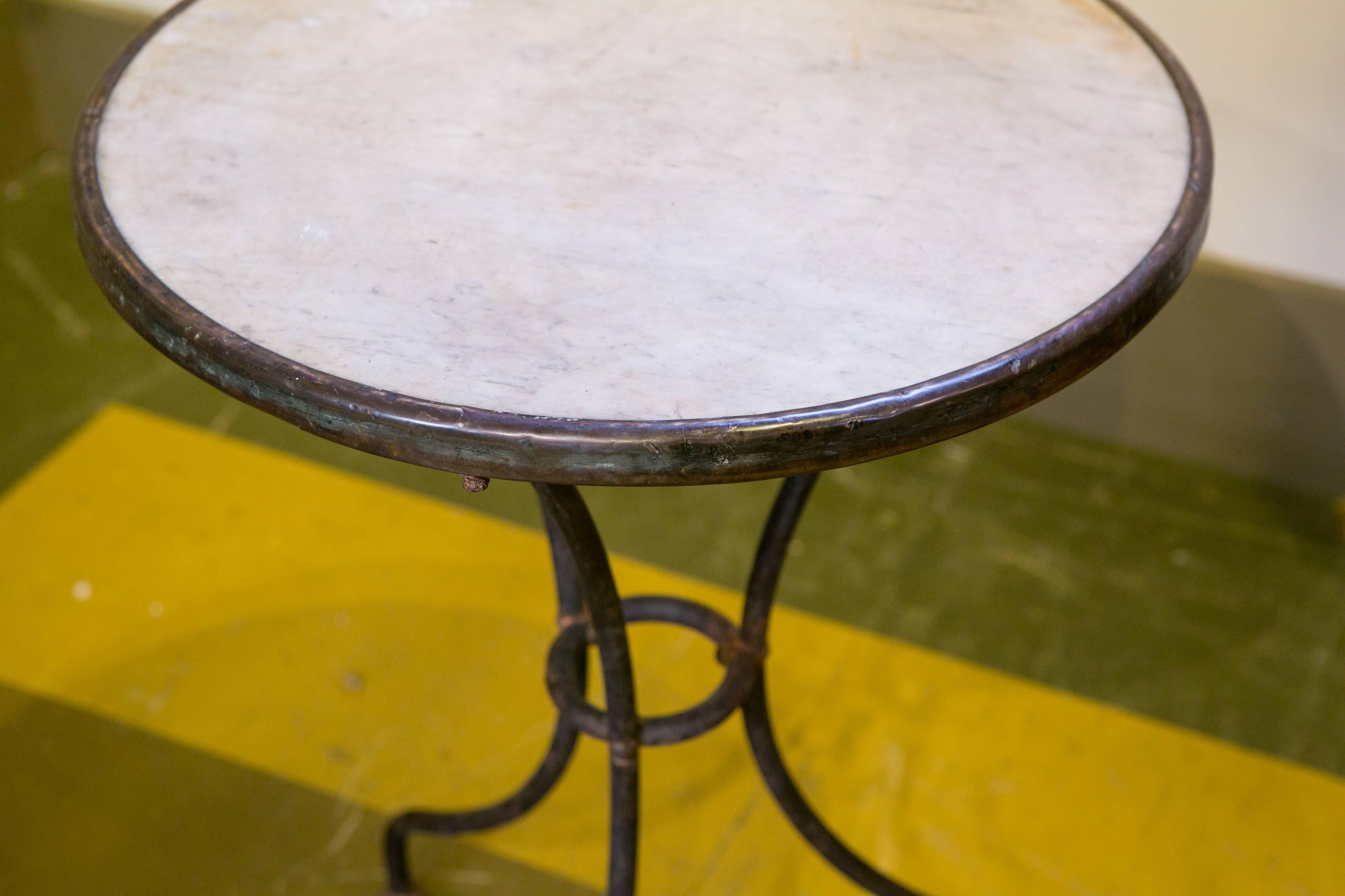 Marble-Top Iron Bistro Table from France, circa 1900 In Excellent Condition In Houston, TX